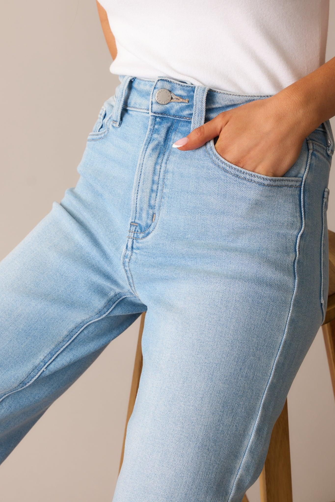 Into The Clouds Light Wash Cropped Wide Leg Jeans Product Image