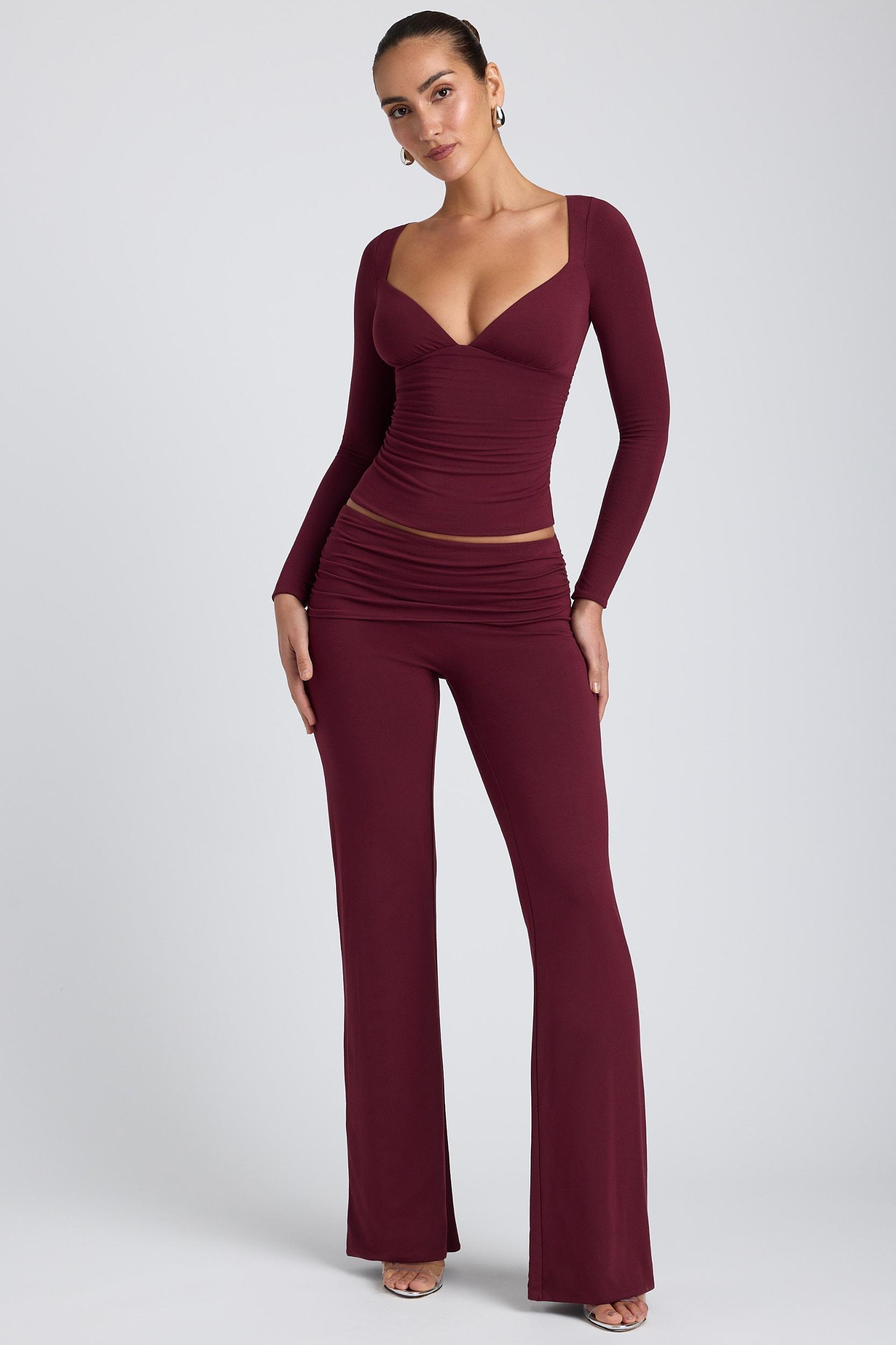 Modal Mid-Rise Straight-Leg Trousers in Plum Product Image