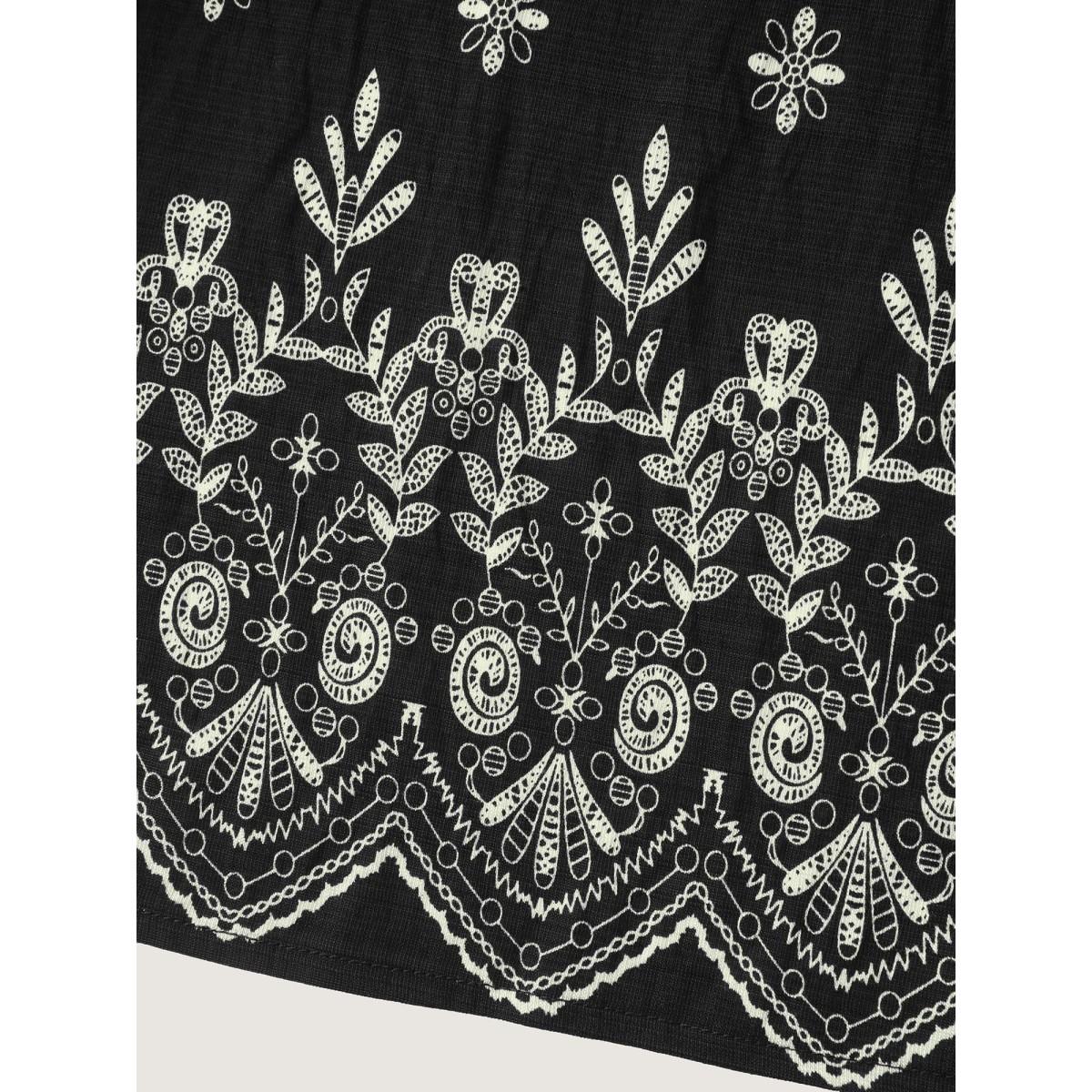 Plus Size Boho Print Round Neck Tank Top Women Black Boho Frill Trim Round Neck Vacation Tank Tops Camis BloomChic 30/6X Product Image