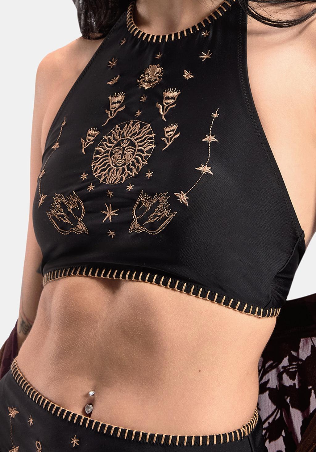 Sola Embroidered Halter Tie Back Bikini Top Product Image