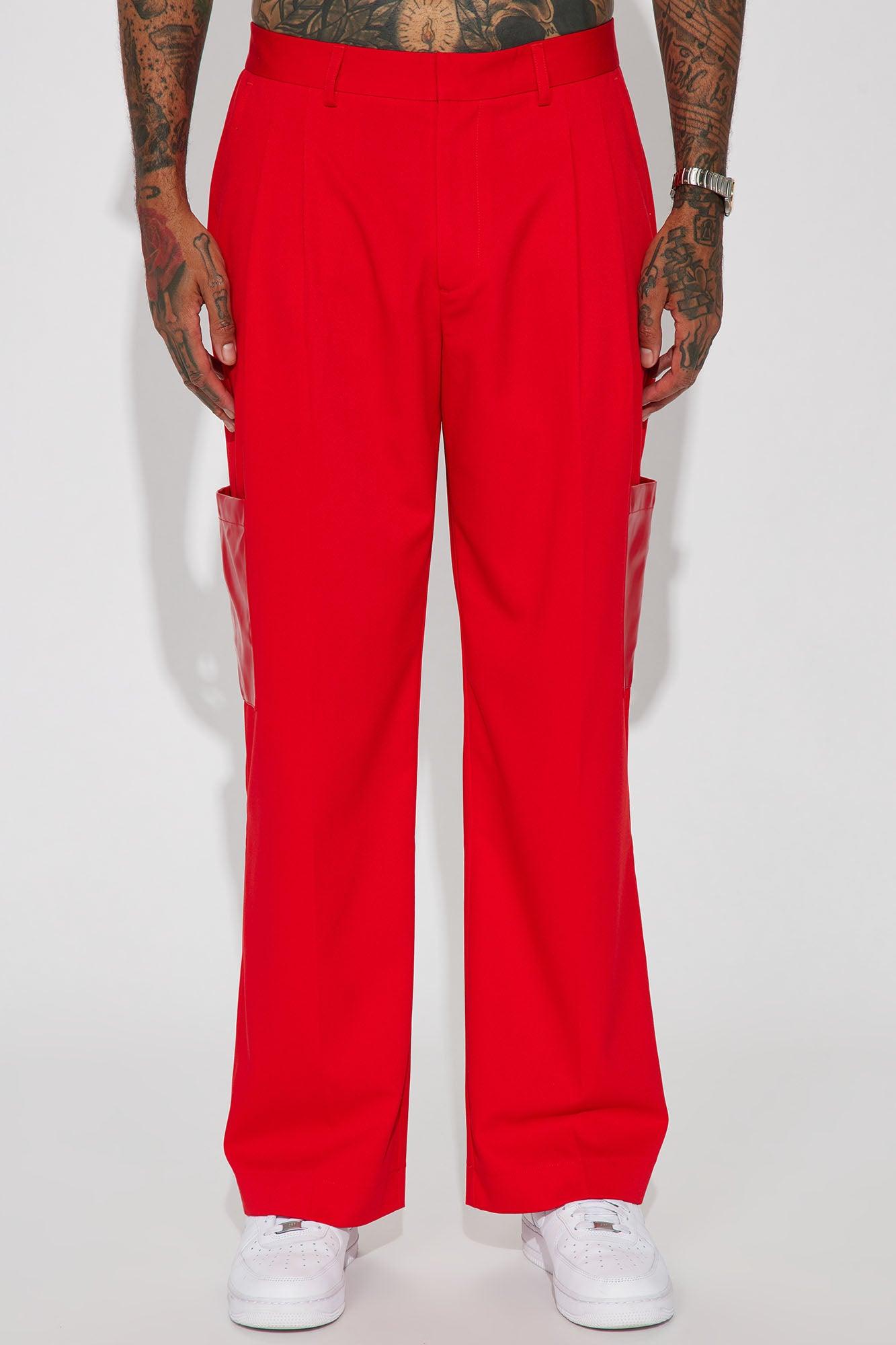 Rodeo PU Pocket Gabardine Slim Trousers - Red Product Image