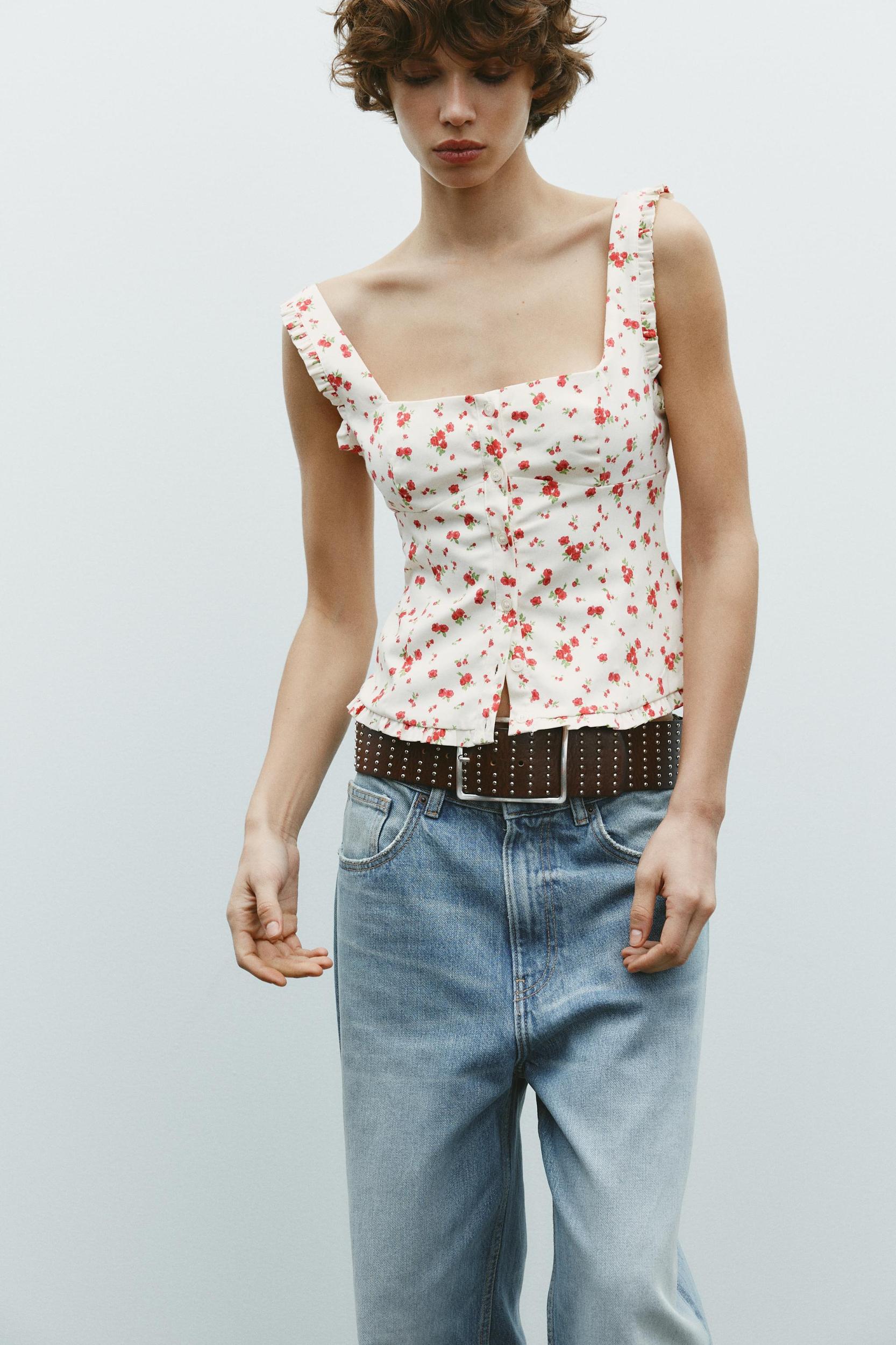 FLORAL STRETCH POPLIN TOP Product Image