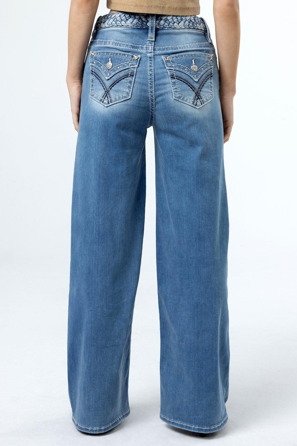Braided Waist Wide Leg Jeans Product Image
