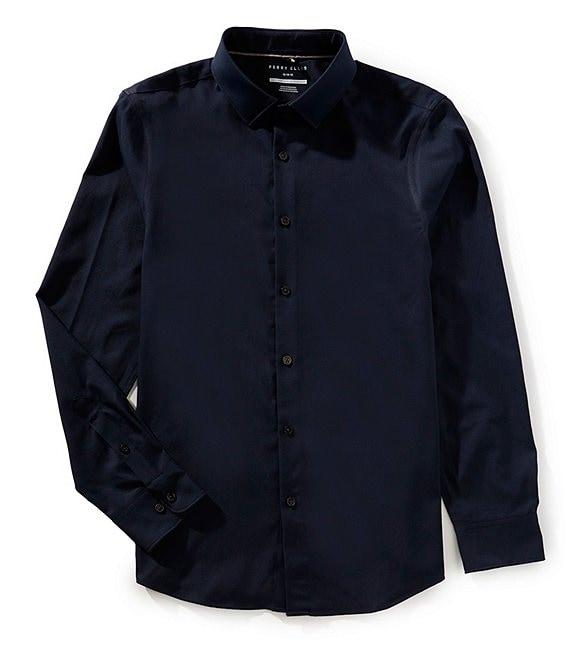 Perry Ellis Slim-Fit Performance Stretch Solid Long Sleeve Woven Shirt Product Image