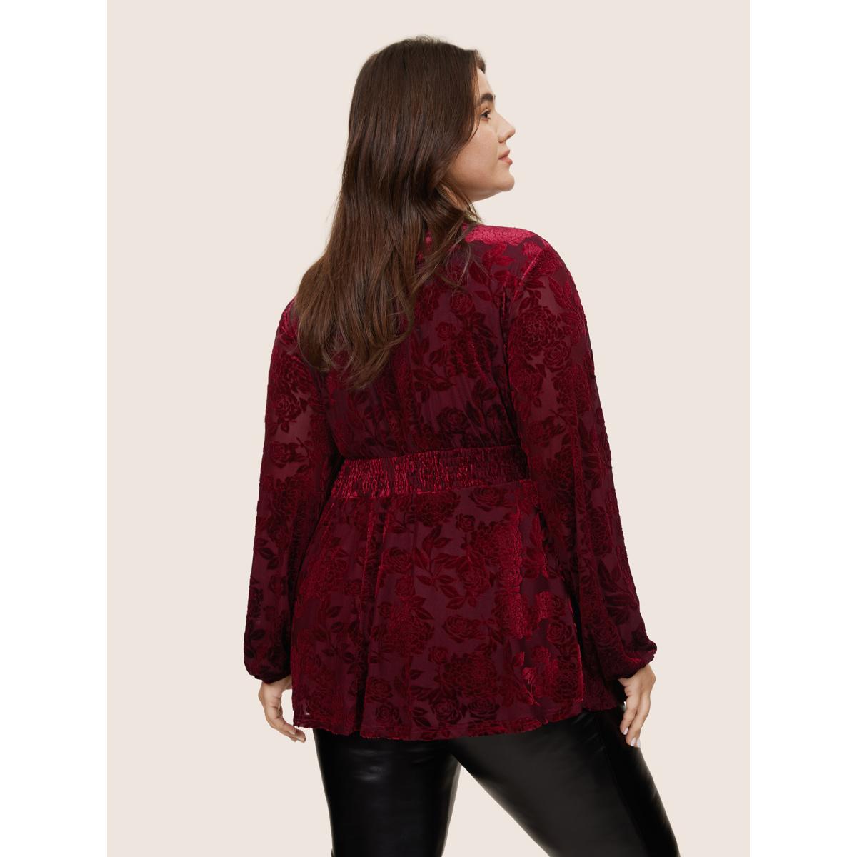 Plus Size Scarlet Velvet Keyhole Crochet Lace Blouse Women Glamour Long Sleeve Keyhole Cut-Out Party Blouses BloomChic 18-20/2X Product Image