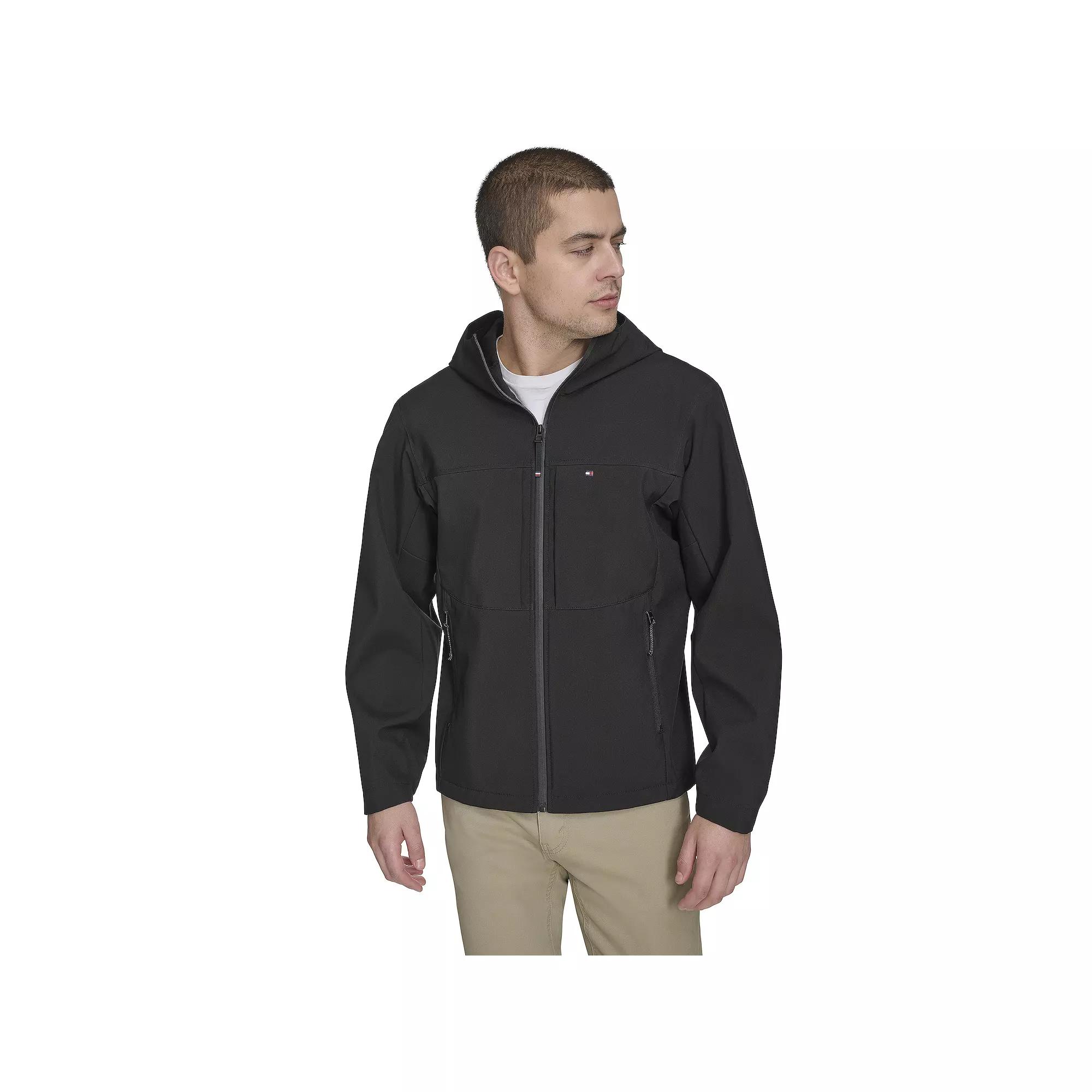Men's Tommy Hilfiger Soft Shell Hooded Water Resistant Midweight Jacket, Size: XXL, Black Product Image