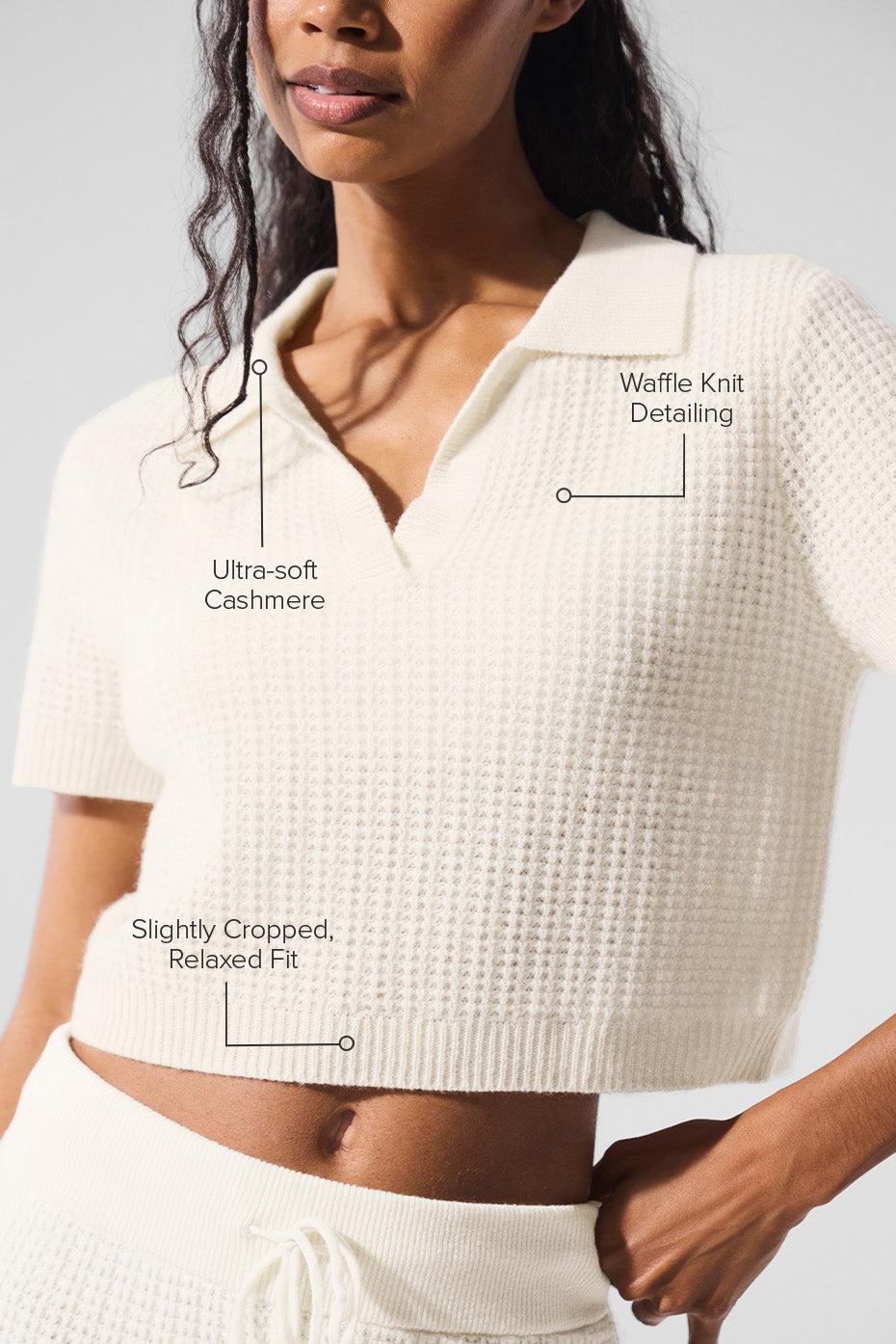 Cashmere Plush Waffle Polo Tee - Ivory Product Image