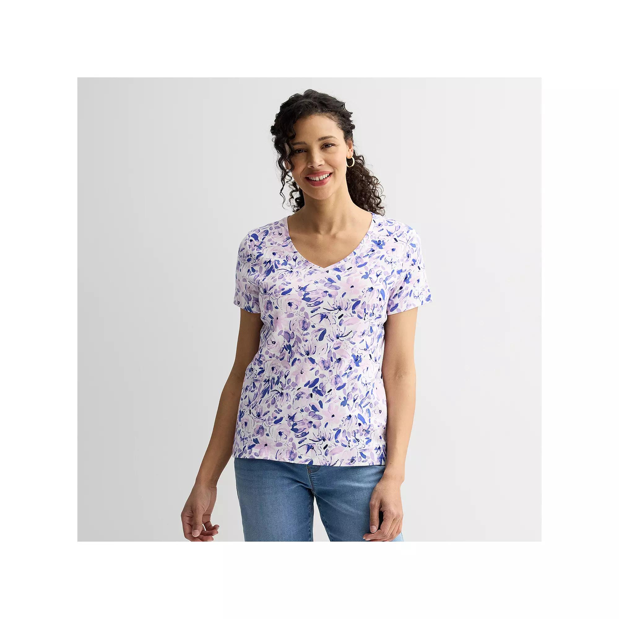 Women's Croft & Barrow® Essential V-Neck Tee, Size: XL, Purple Posy Floral Product Image