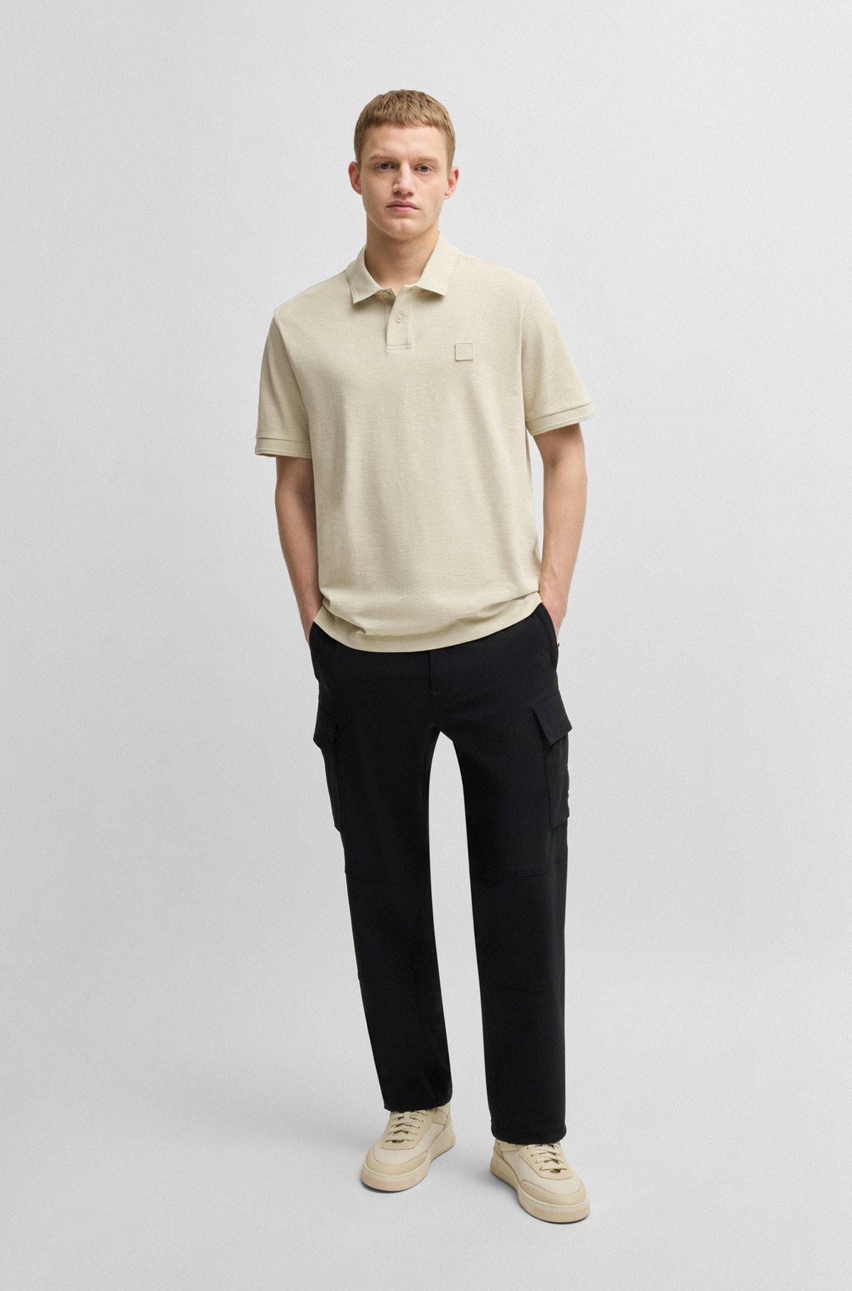 Slub cotton-linen polo shirt with logo badge Product Image