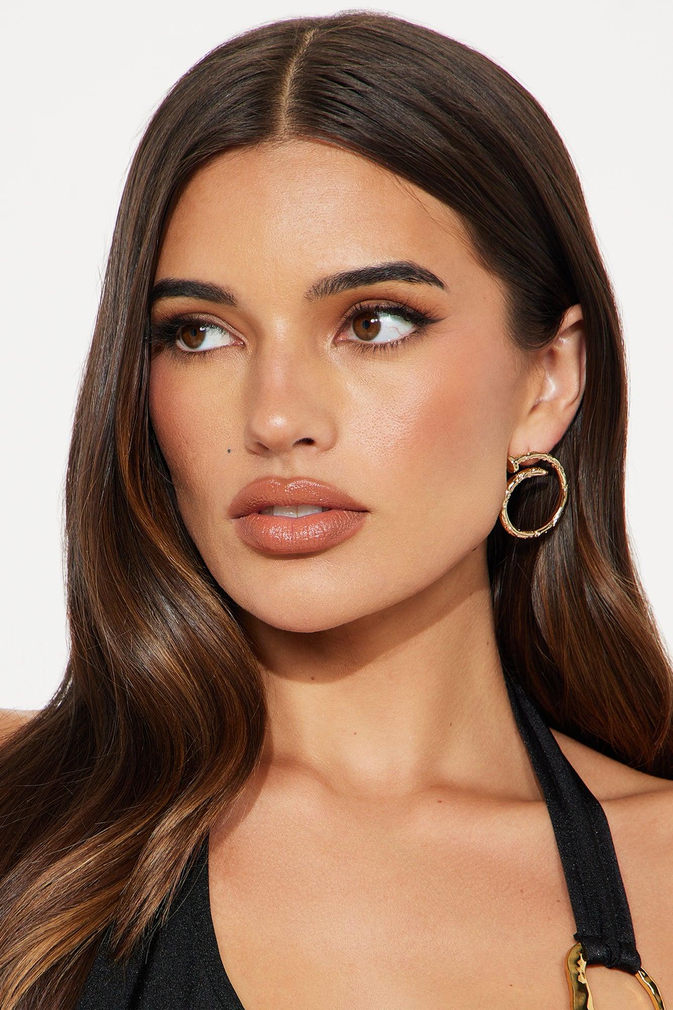 Twisted Nail Hoop Earrings - Gold Product Image