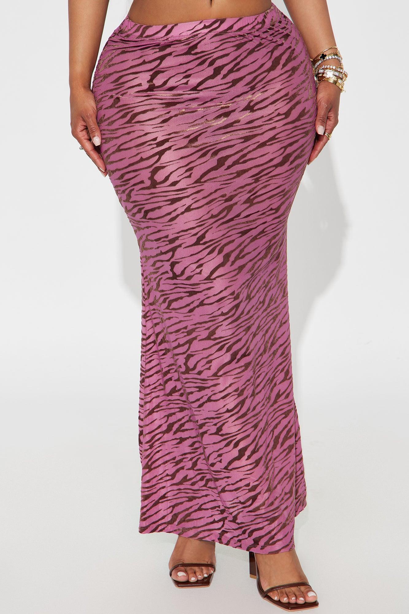 In A Bratty Mood Velvet Tiger Stripe Maxi Skirt - Purple/combo Female Product Image