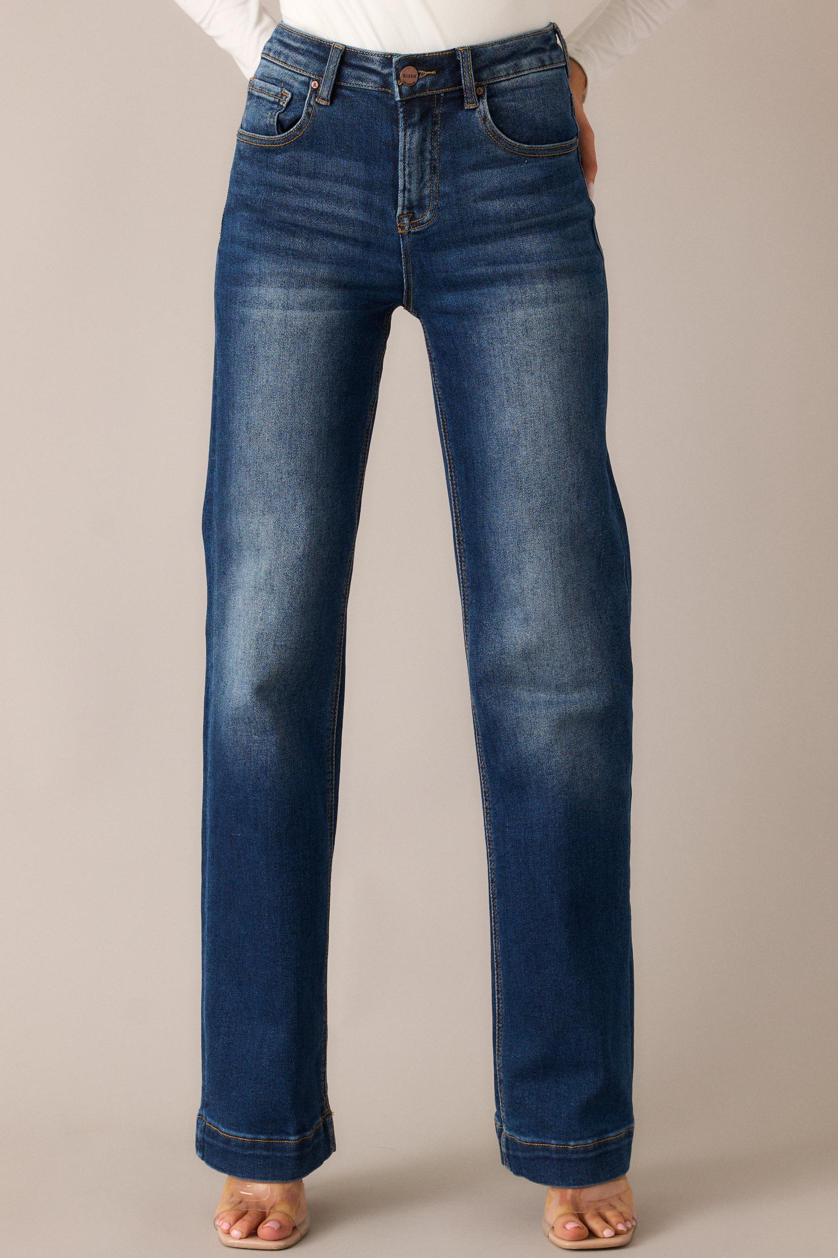 New Moon Rising Dark Wash Mid Rise Straight Leg Jeans Product Image