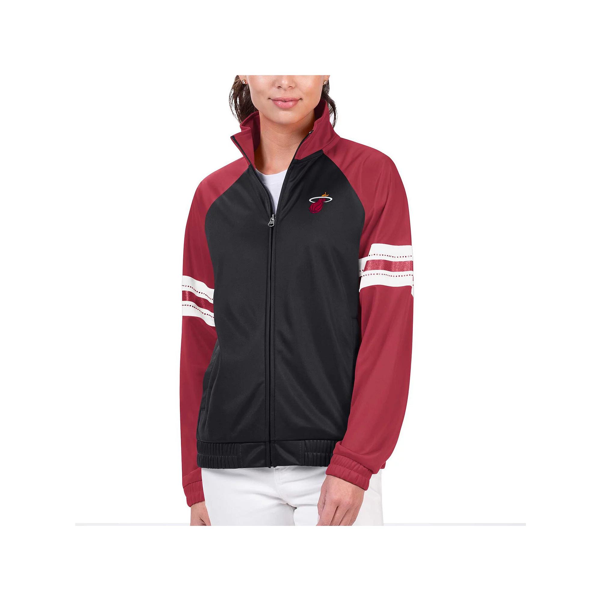 Women's G-III 4Her by Carl Banks Black Miami Heat Main Player Raglan Rhinestone Full-Zip Track Jacket, Size: Large Product Image
