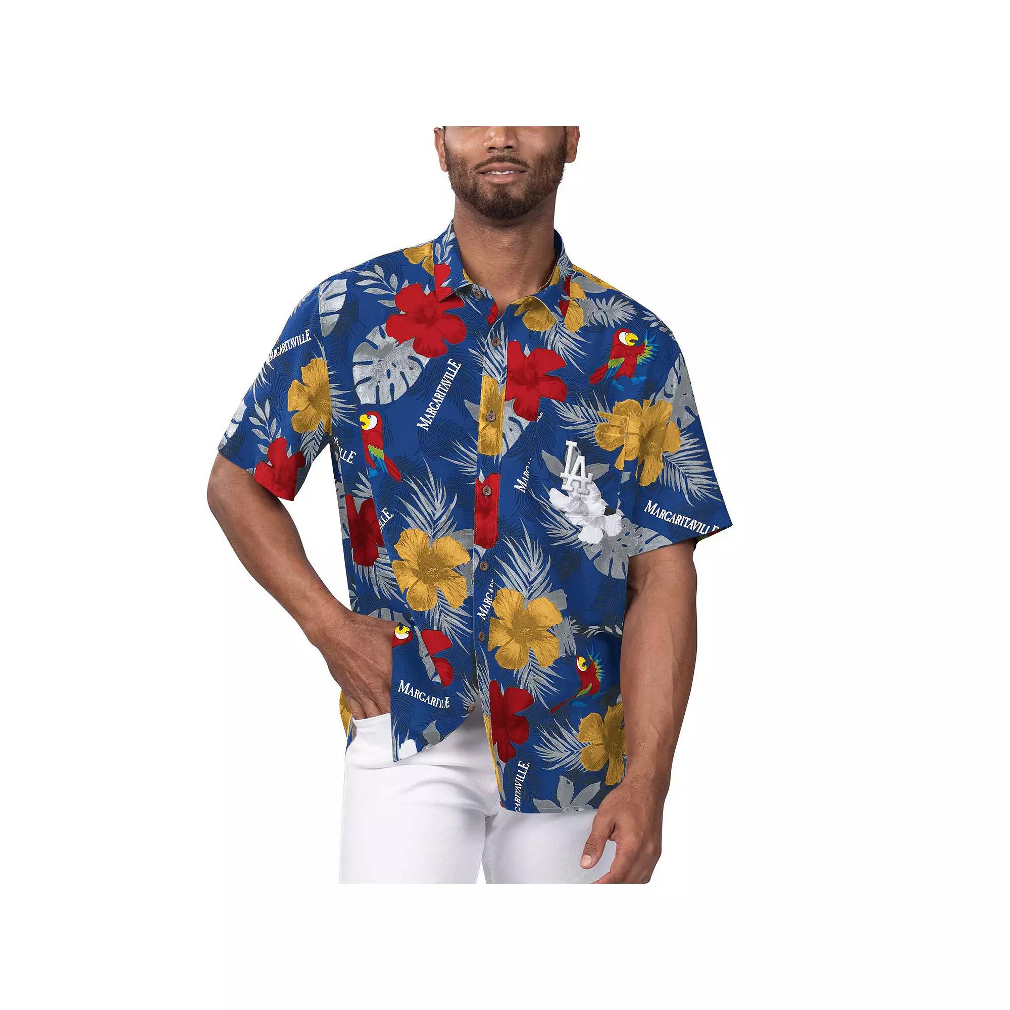 Men's Margaritaville Royal Los Angeles Dodgers Island Life Floral Party Button-Up Shirt, Size: XL, Blue Product Image