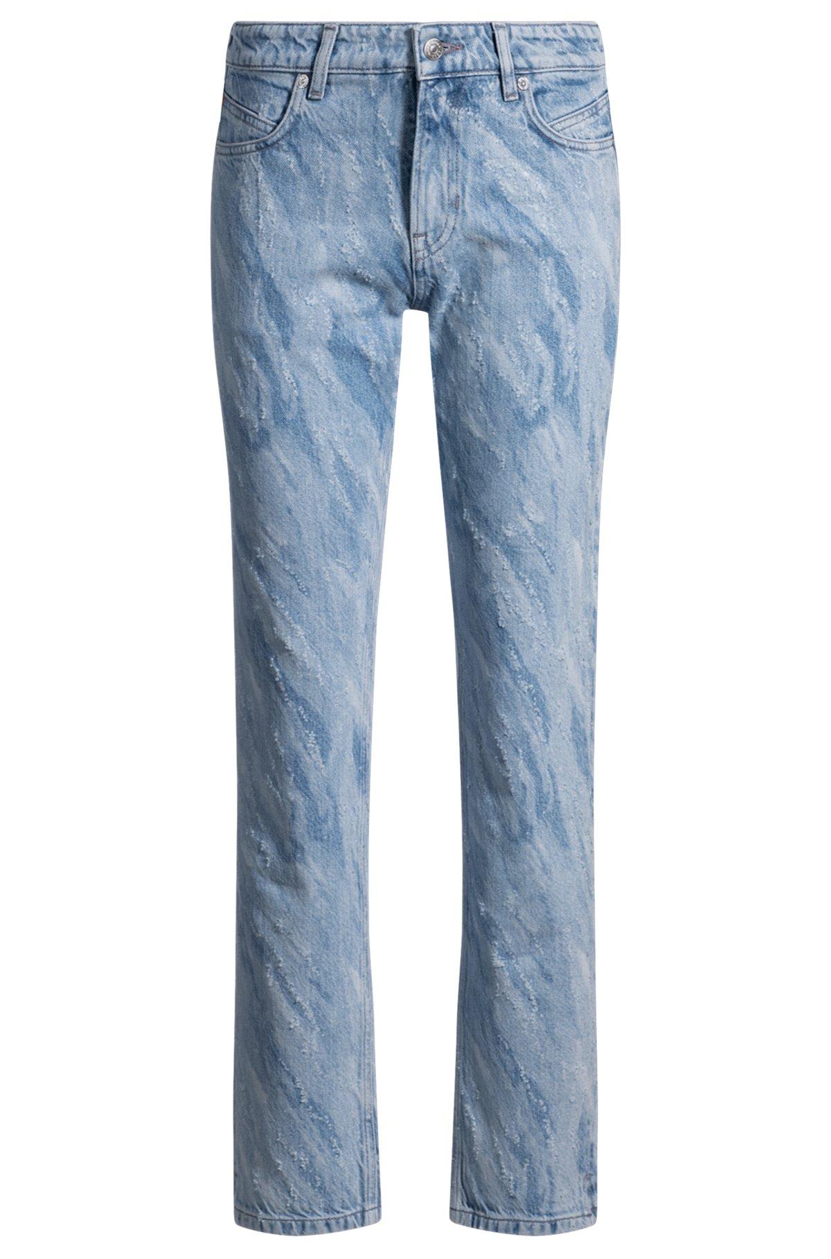 Slim-fit jeans in laser-patterned blue denim Product Image