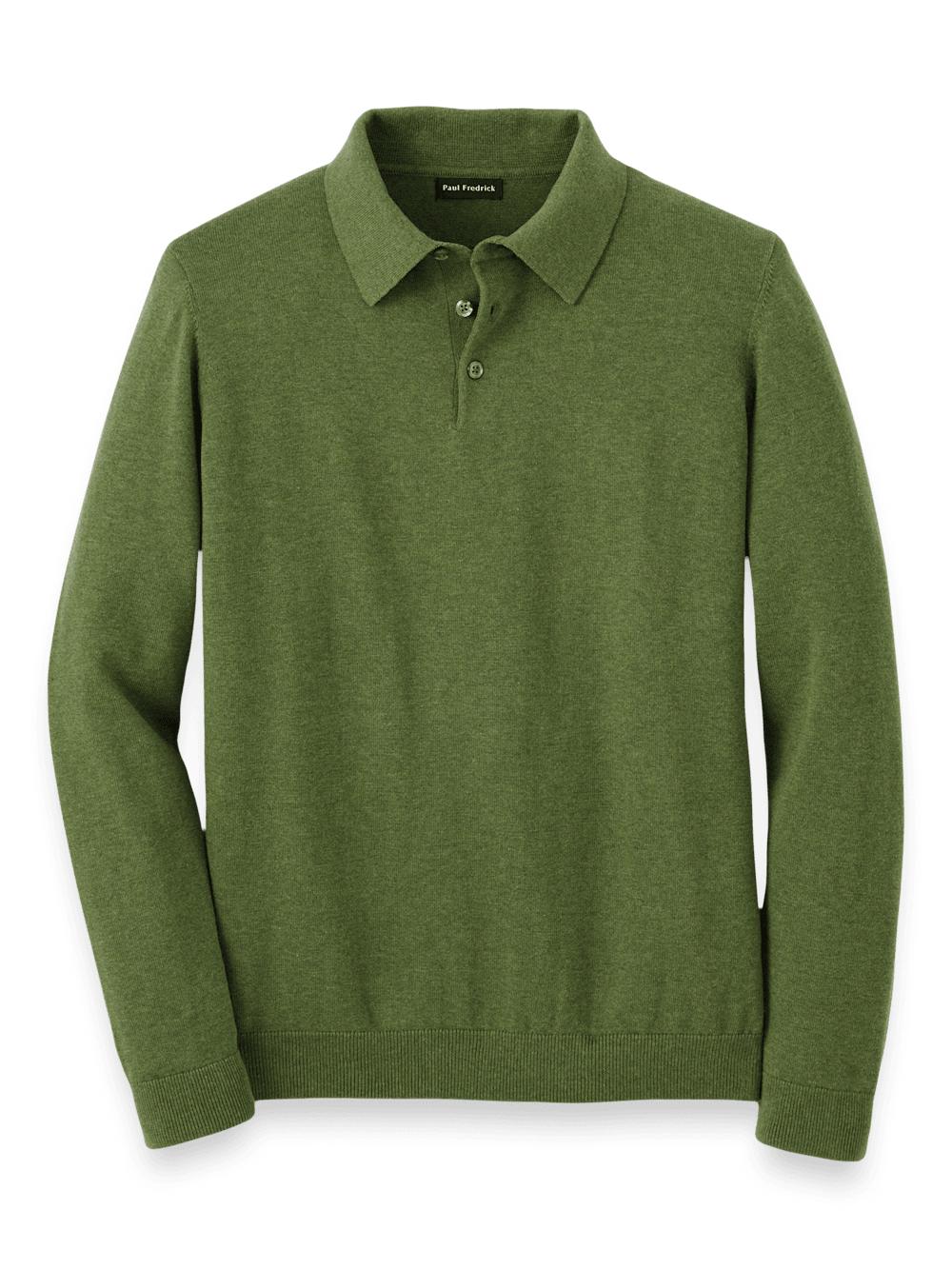 Supima Cotton Three Button Polo - Olive Product Image