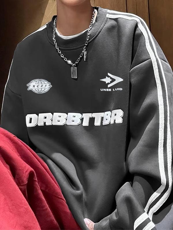 Men's Letter Print Piping Crew Neck Sweatshirt Product Image