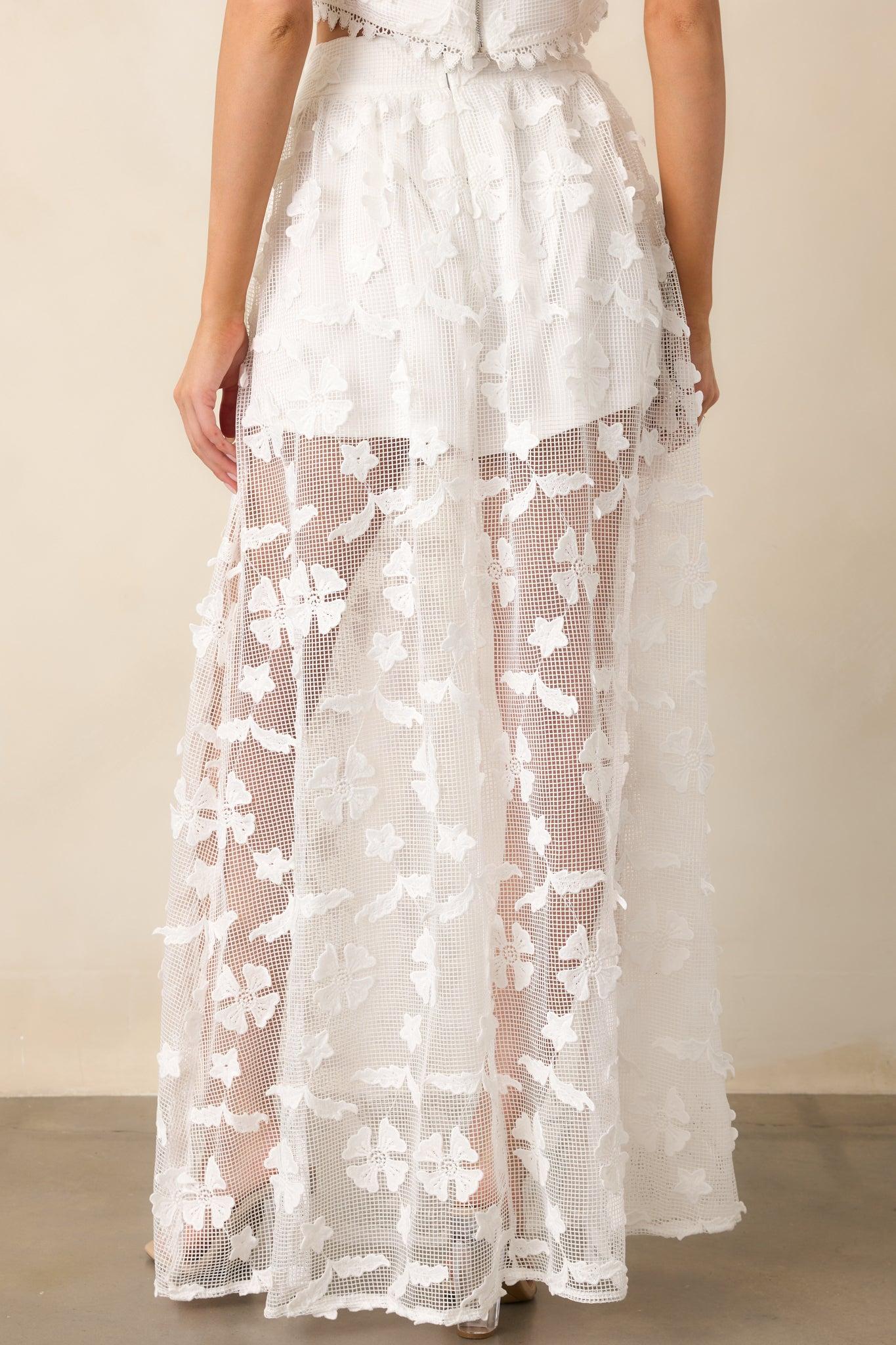 Quiet Waves White Embroidered Midi Skirt Product Image