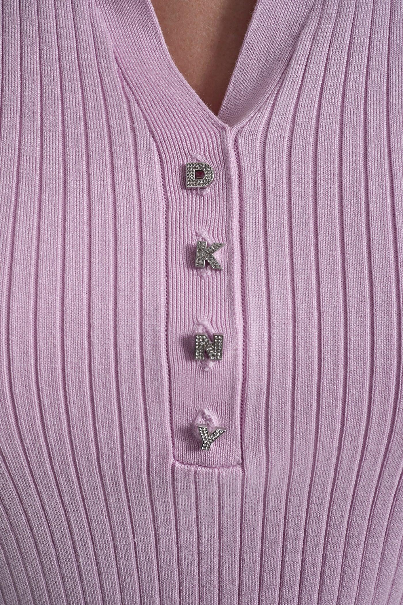 RIBBED POLO WITH RHINESTONE BUTTONS Product Image