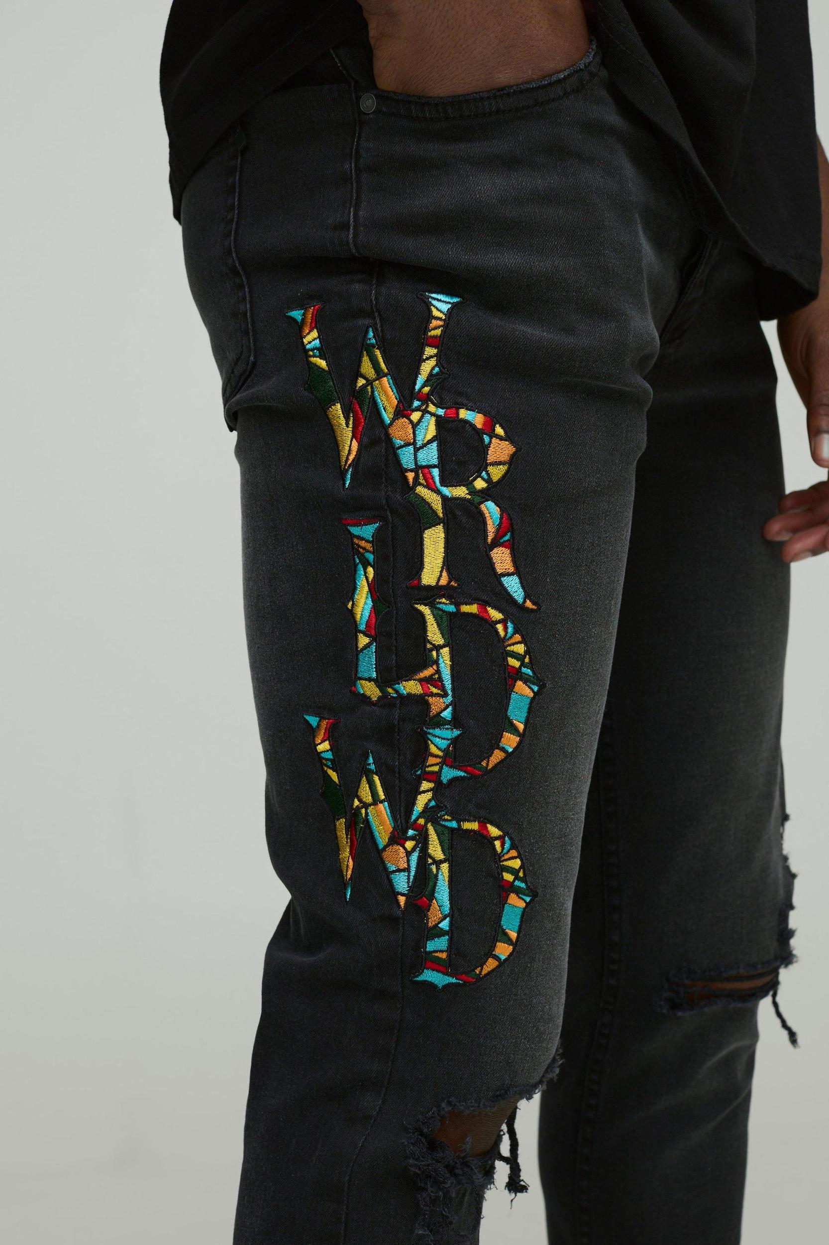 Skinny Applique Ripped Jeans | boohooMAN USA Product Image