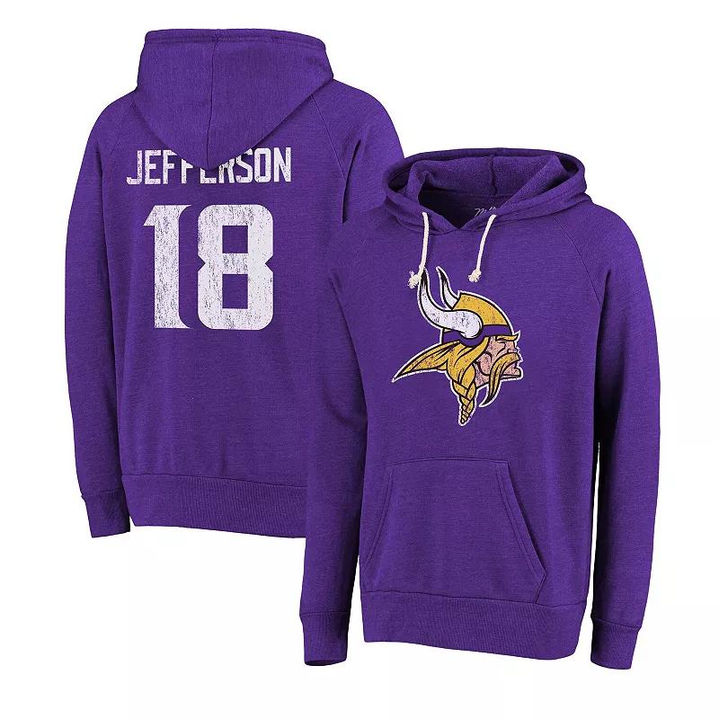 Men's Majestic Threads Justin Jefferson Purple Minnesota Vikings Name & Number Tri-Blend Pullover Hoodie, Size: 2XL Product Image