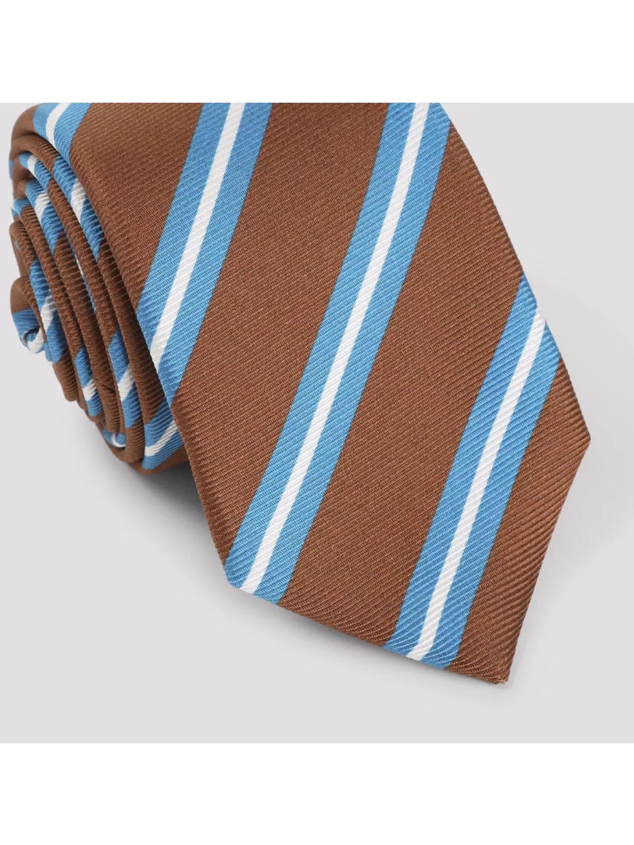 KITON Brown Silk Tie With White And Blue Stripes Product Image