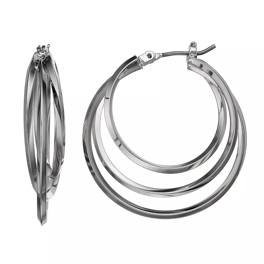 Simply Vera Vera Wang Tiered Nickel Free Triple Hoop Earrings, Women's, Silver Tone Product Image
