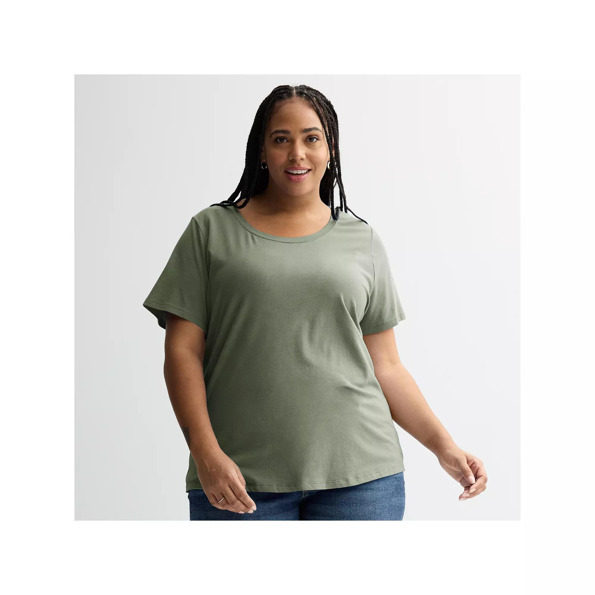 Plus Size Sonoma Goods For Life® Relaxed Scoopneck Tee, Women's, Size: 5XL, Madri Green Product Image
