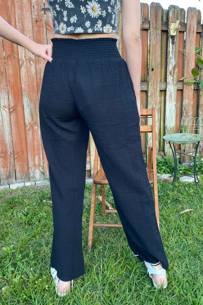 Black Smocked Cotton Lounge Pant Product Image