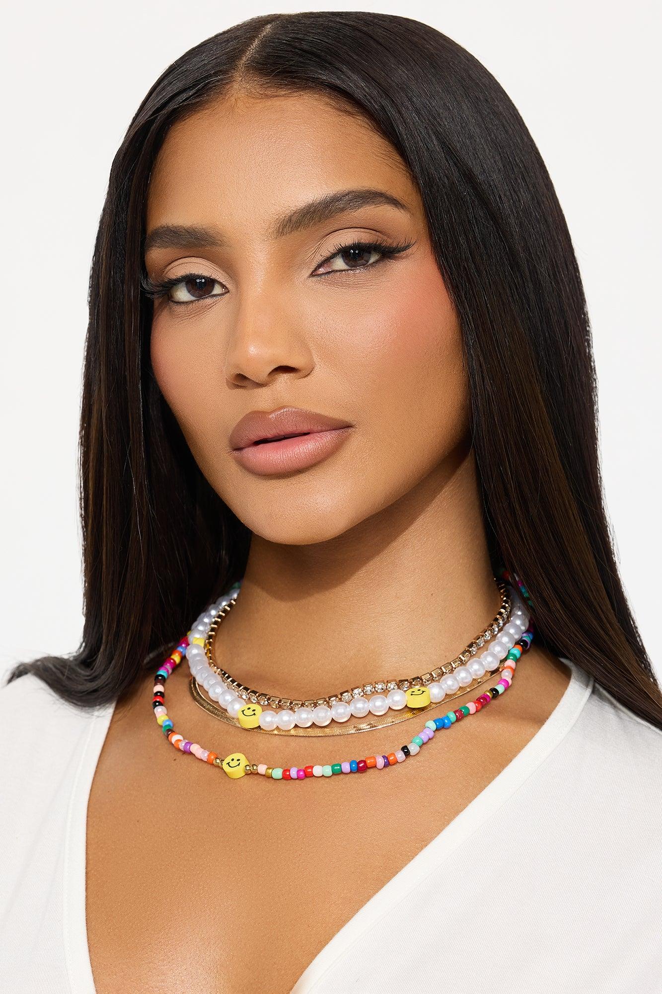 Grin And Glam Embellished Layered Necklace - Multi Color Product Image