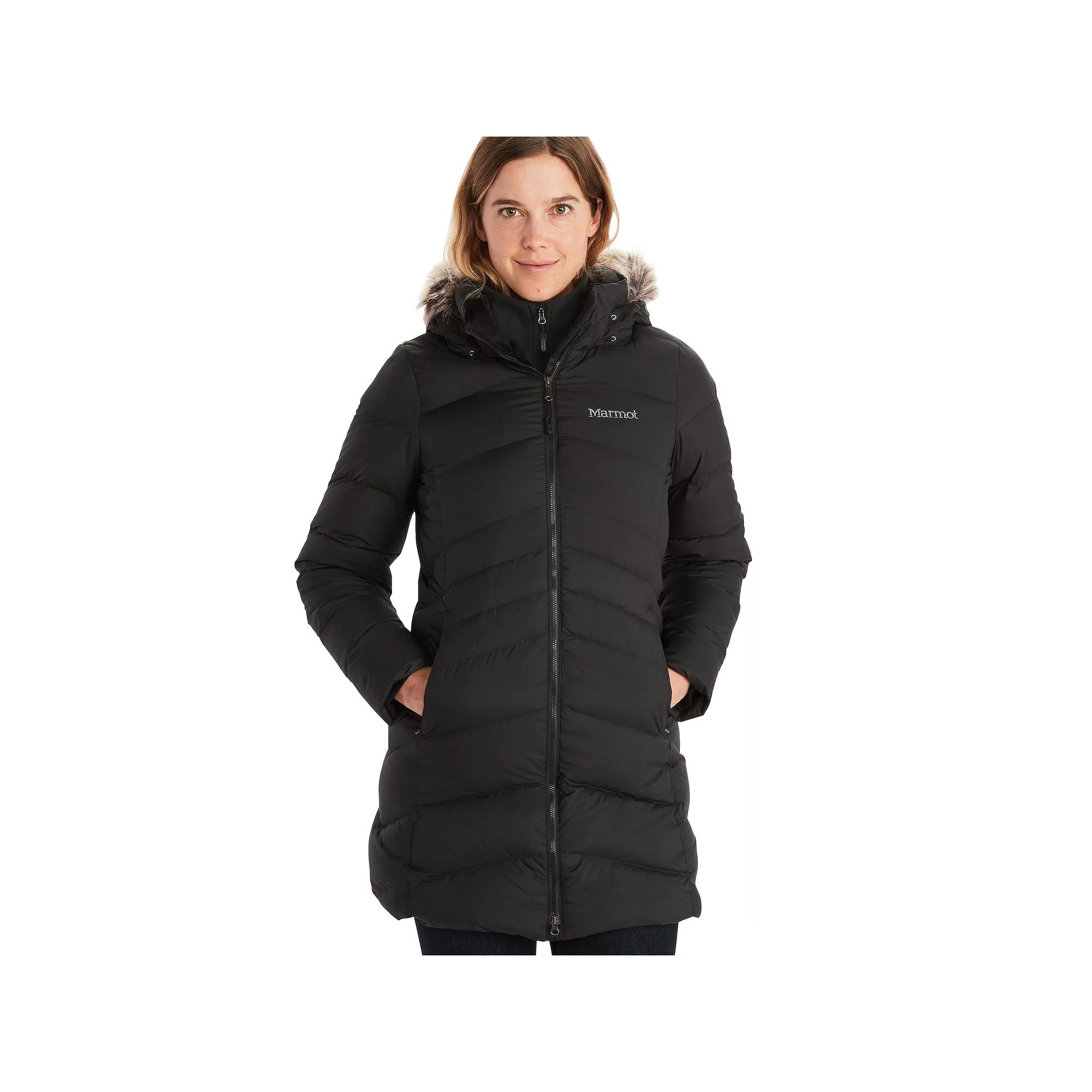 Women's Marmot Montreal Faux Fur Trimmed Removable Hood Down Parka, Size: XL, Black Product Image