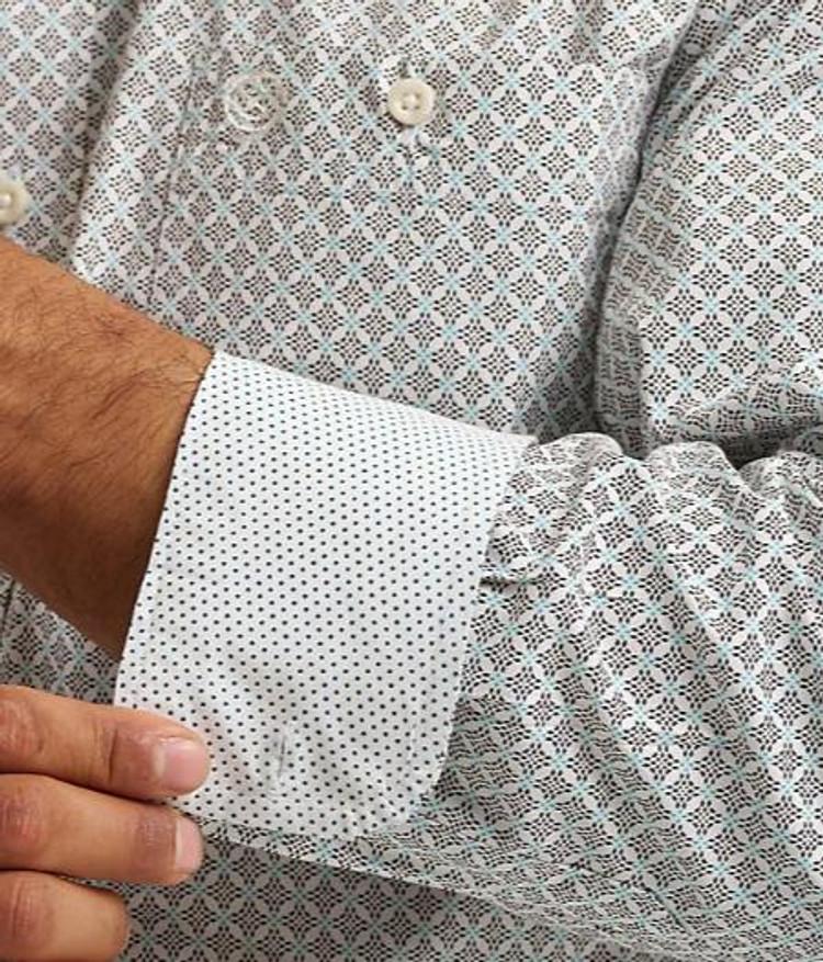 Wrangler® George Strait™ Men's L/S White/Brown Print Button Shirt Product Image