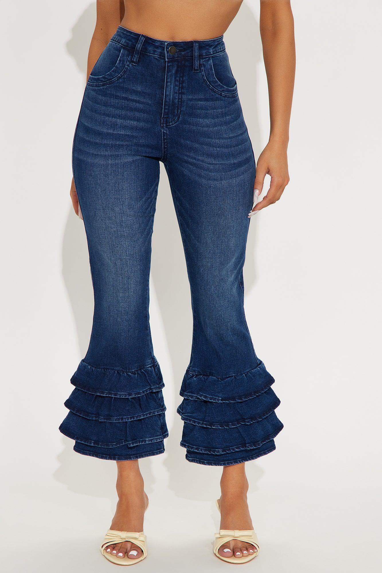 Gloria Ruffled Denim Capri Jeans - Dark Wash Female Product Image