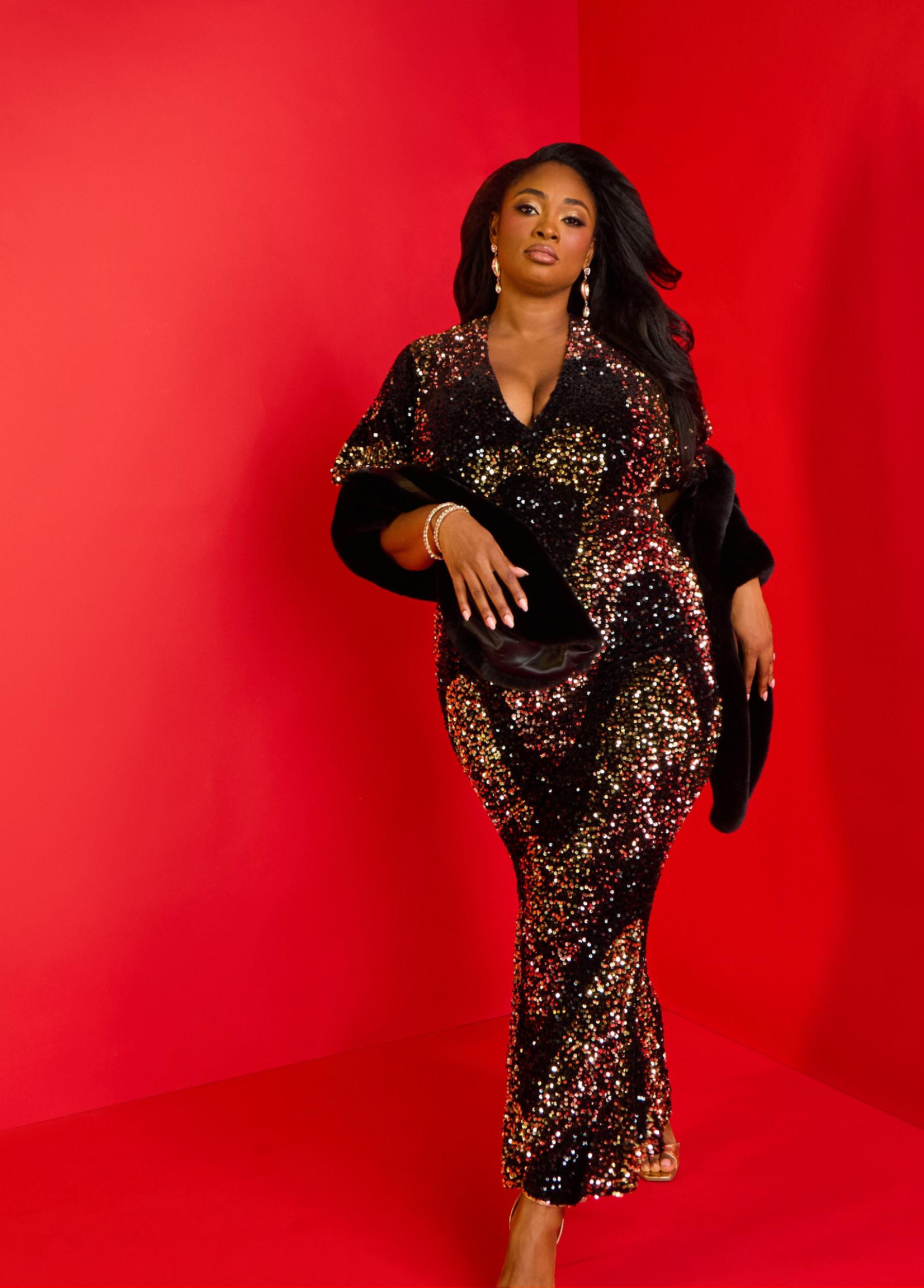 Flounced Sequined Velvet Gown Product Image