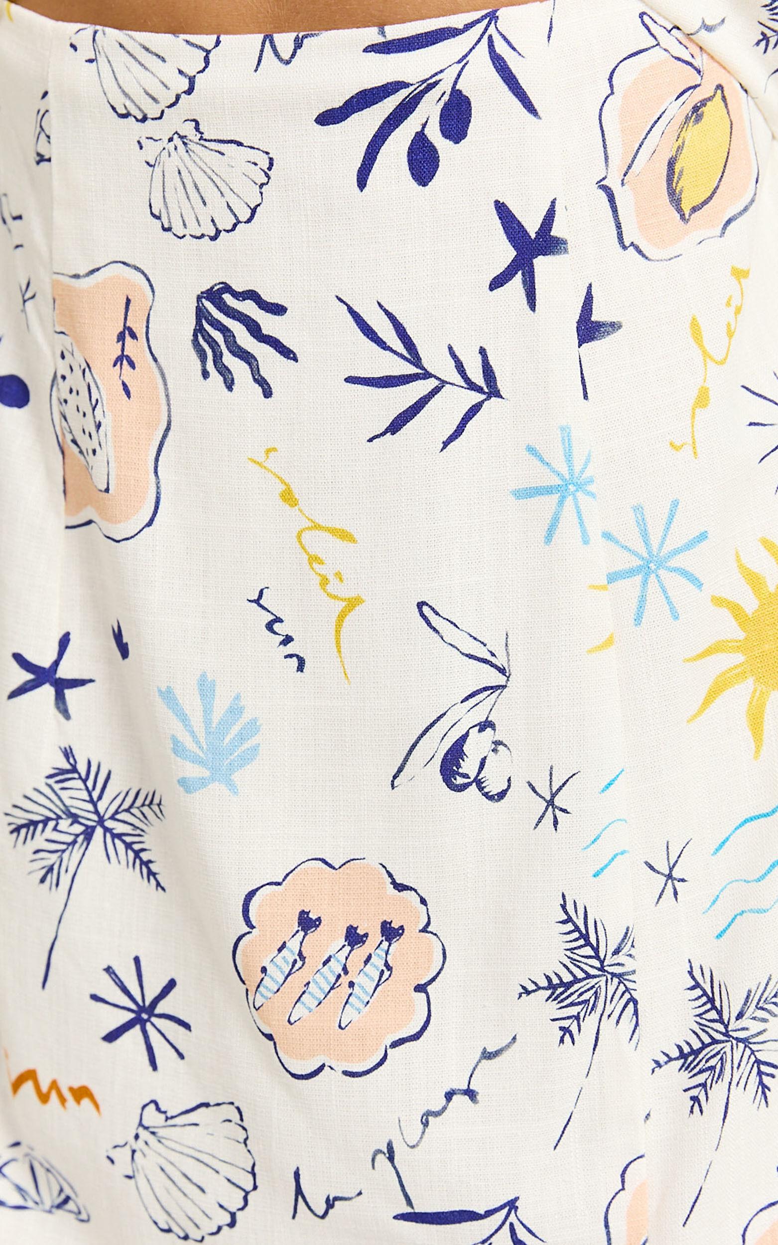 Nicola Midi Linen Blend Dress - Strappy Front Twist Cut Out Column Dress in Soleil Print Product Image