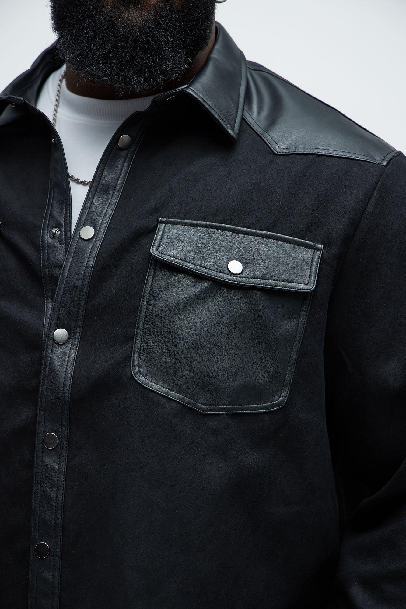 Rowdy Faux Suede Leather Shirt - Black Product Image
