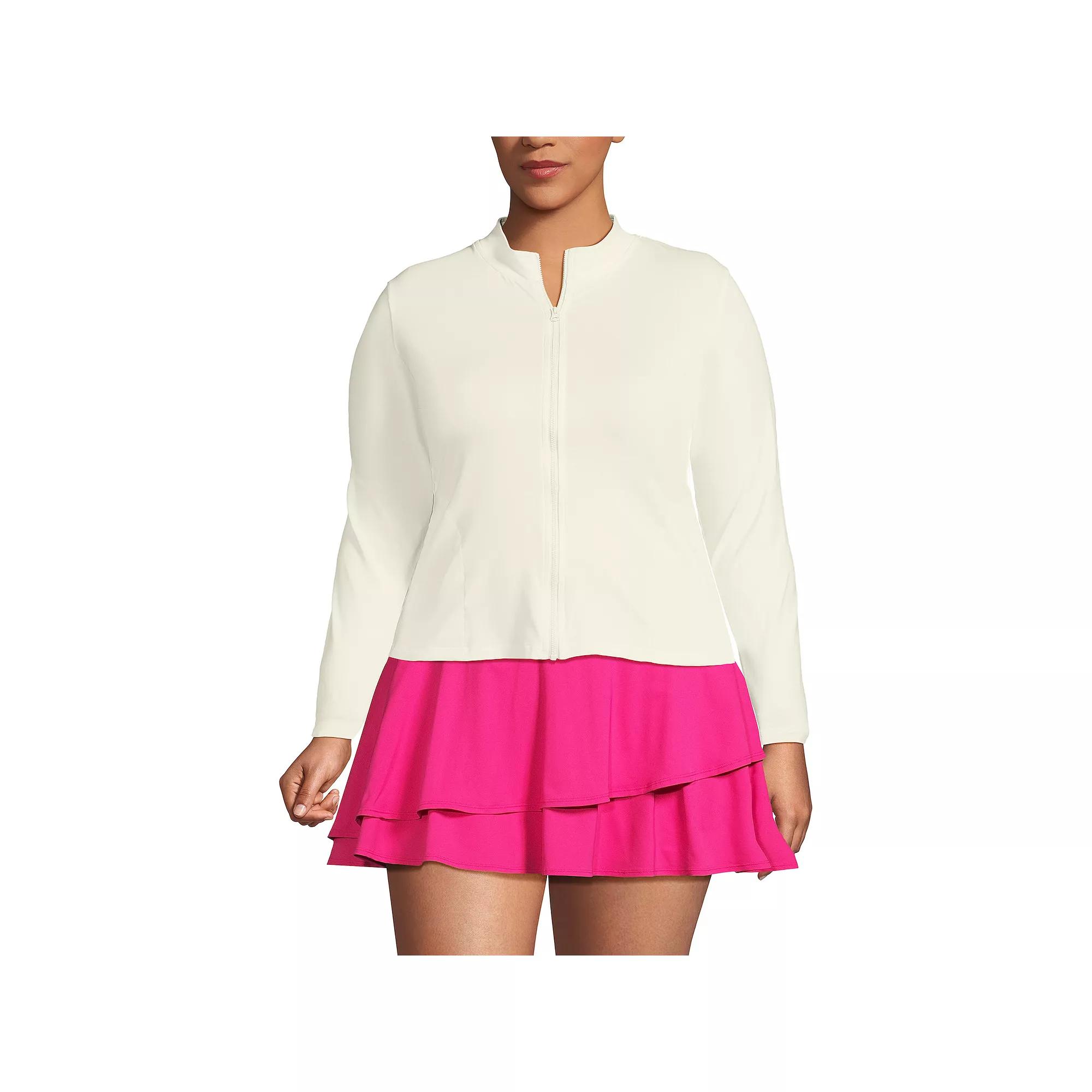 Plus Size Lands' End Cooling Zip Front Long Sleeve Rashguard, Women's, Size: 1XL, Egret White Product Image