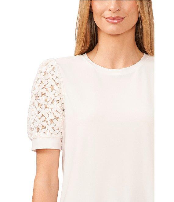 CeCe Lace Puff Short Sleeve Crew Neck Blouse Product Image