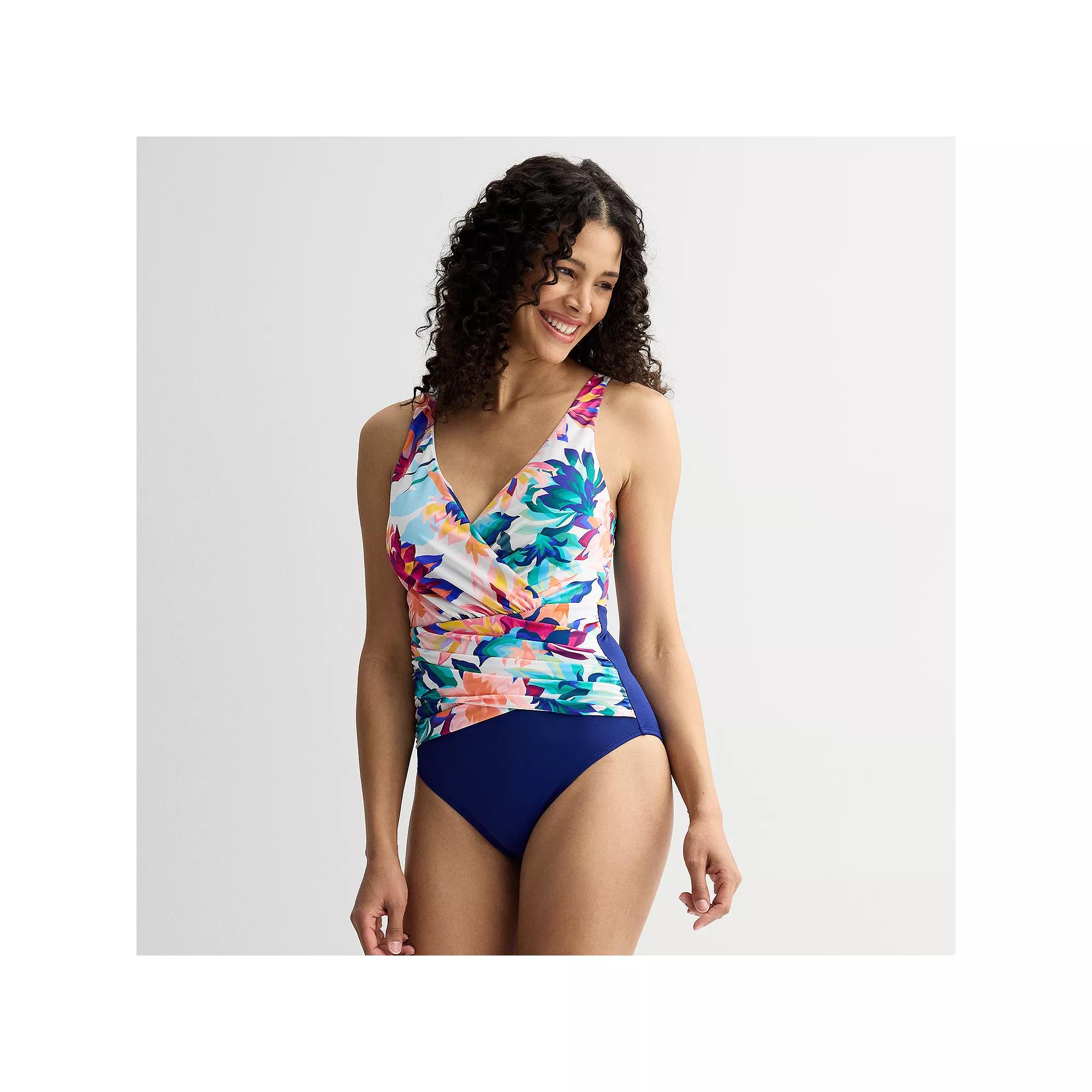 Women's Bal Harbour Surplice Criss-Cross One-Piece Swimsuit, Size: 12, Vibrant Bouquet Product Image