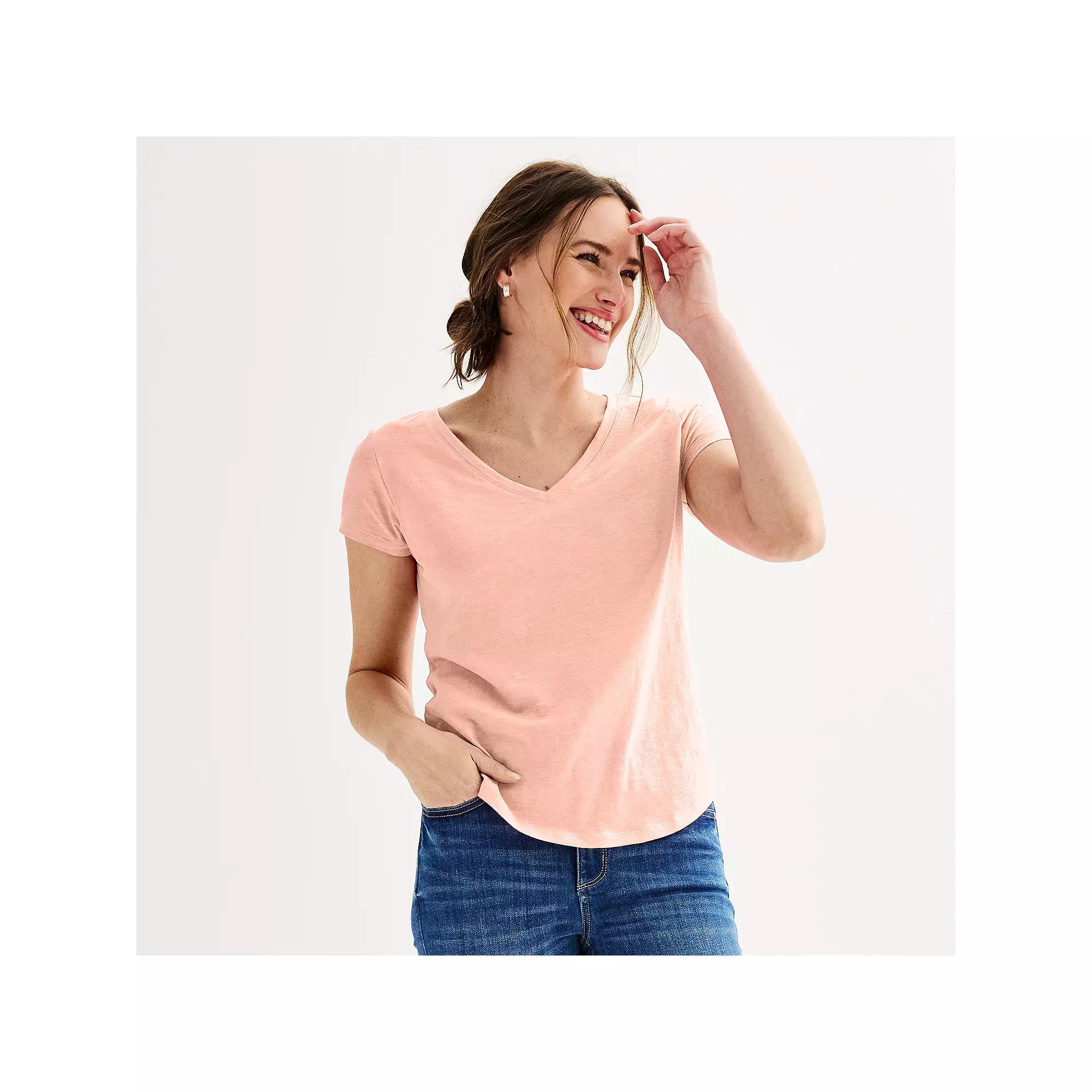 Women's Sonoma Goods For Life® Everyday Short Sleeve V-Neck Tee, Size: XXL, Pink Lychee Product Image