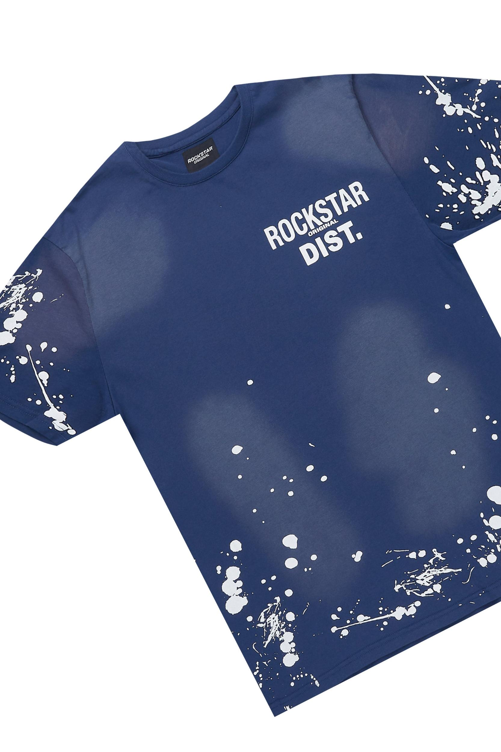 Rafix Navy Graphic T-Shirt Short Set Male Product Image