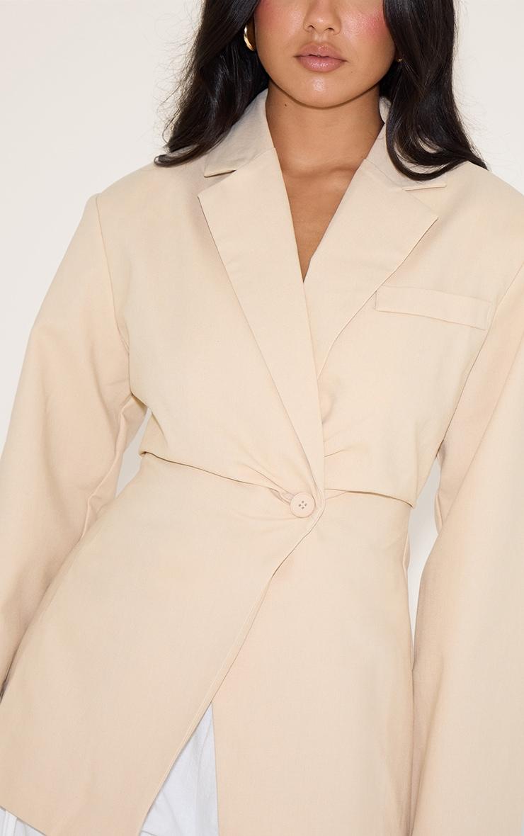 Beige Linen Look Tailored Cinched Waist Blazer Product Image
