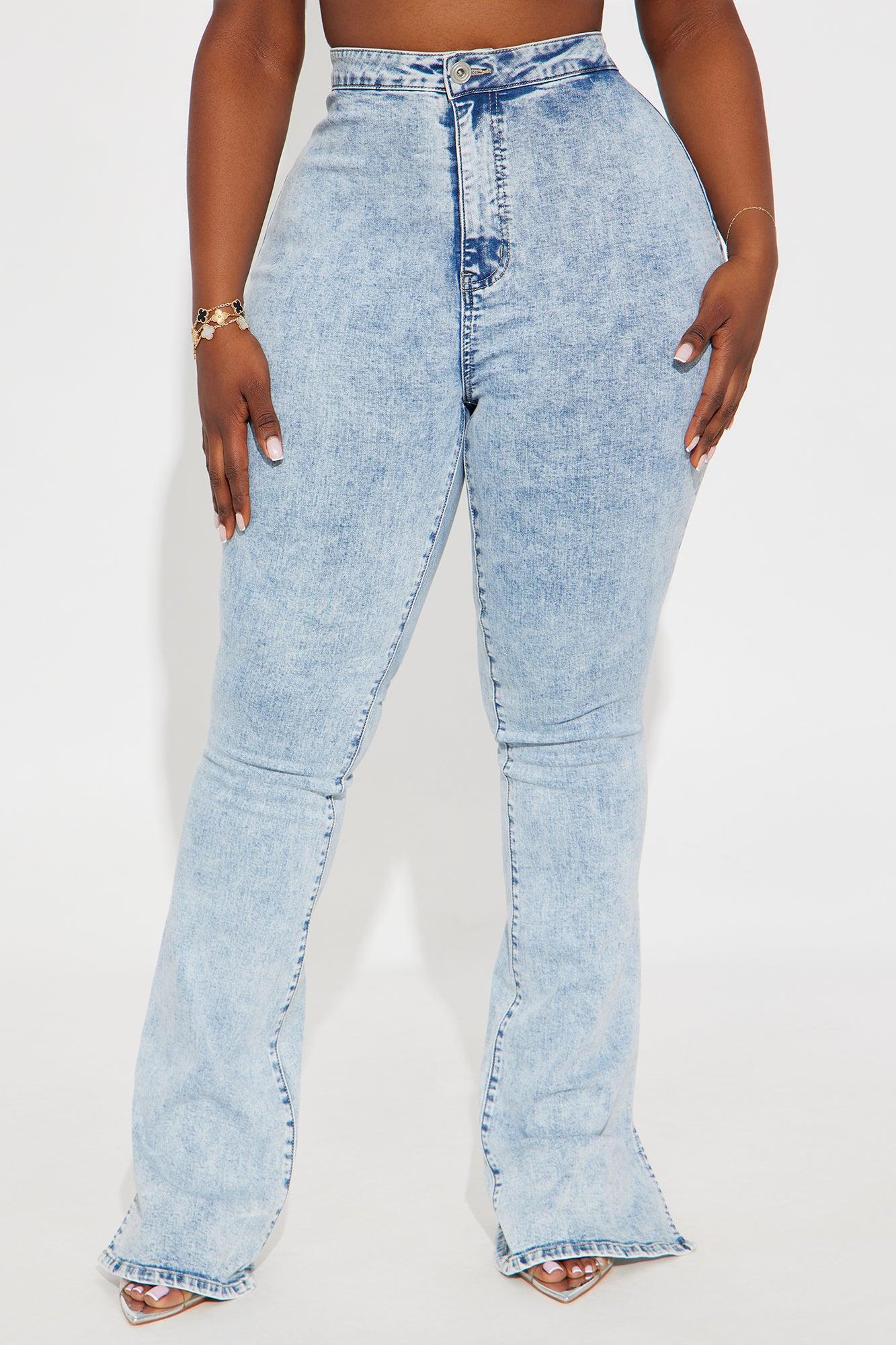Tall Side Slit Stretch Slim Bootcut Jeans - Acid Wash Denim Female Product Image