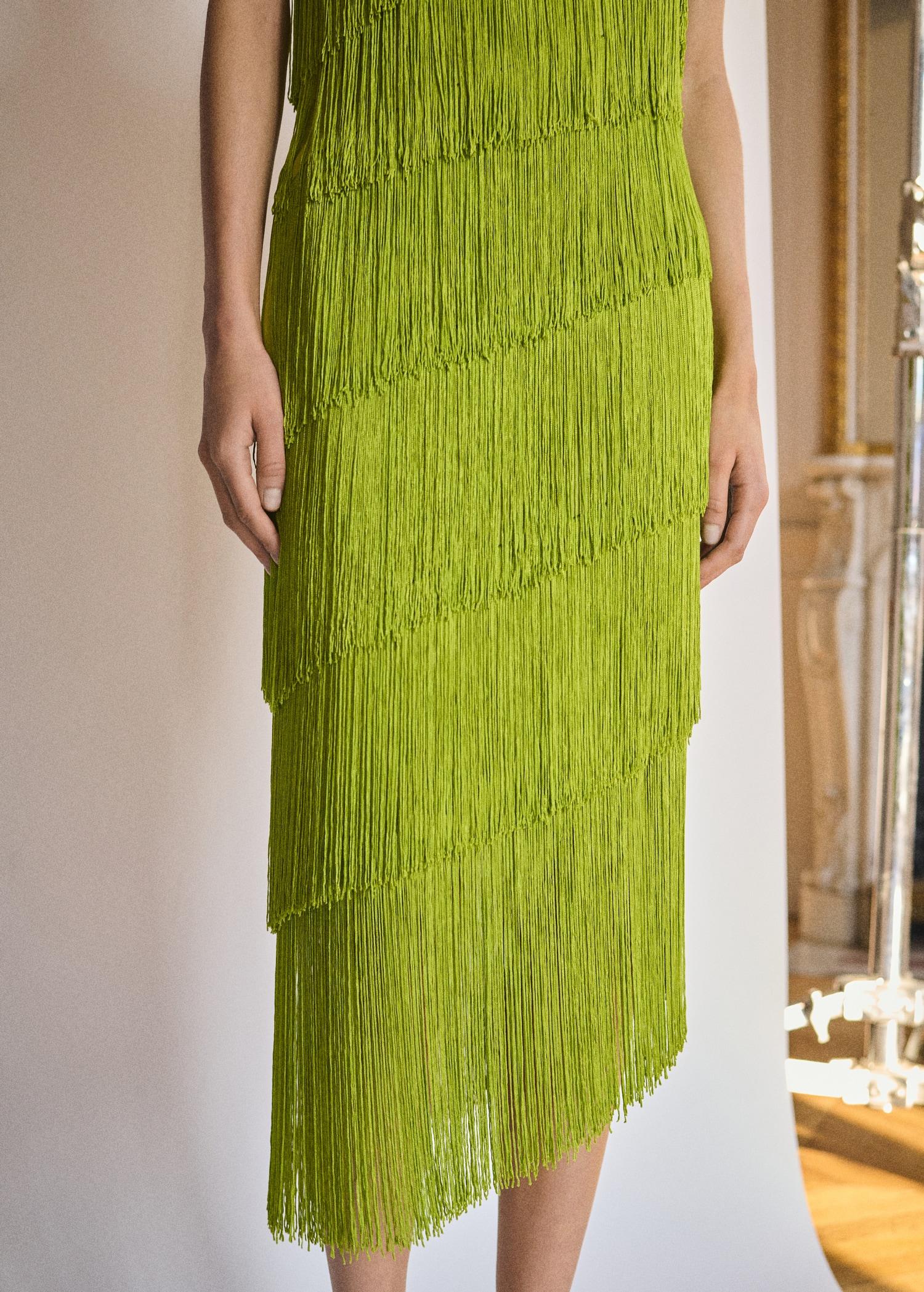 Asymmetrical fringed midi-dress - Women | MANGO USA Product Image