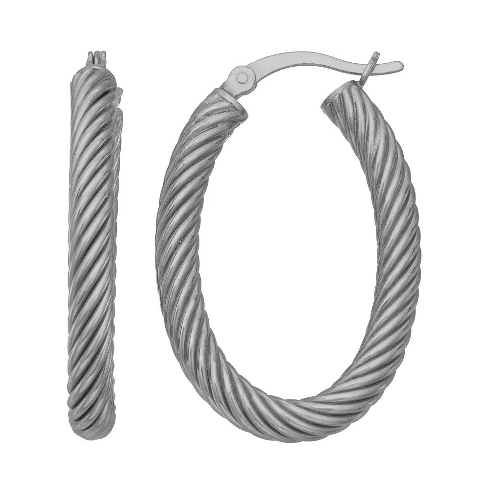 Sterling Silver Twist Hoop Earrings, Women's Product Image