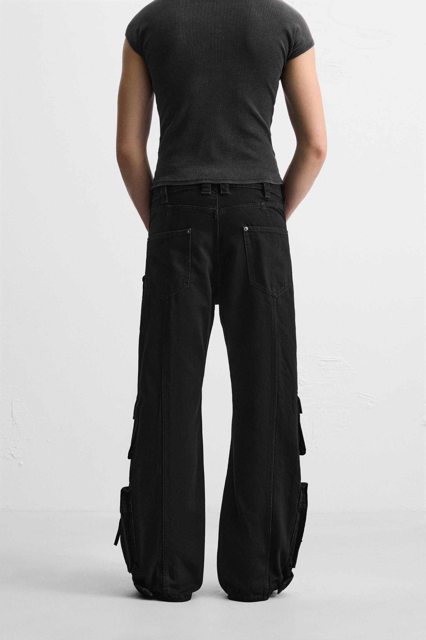 DENIM CARGO PANTS WITH POCKETS Product Image