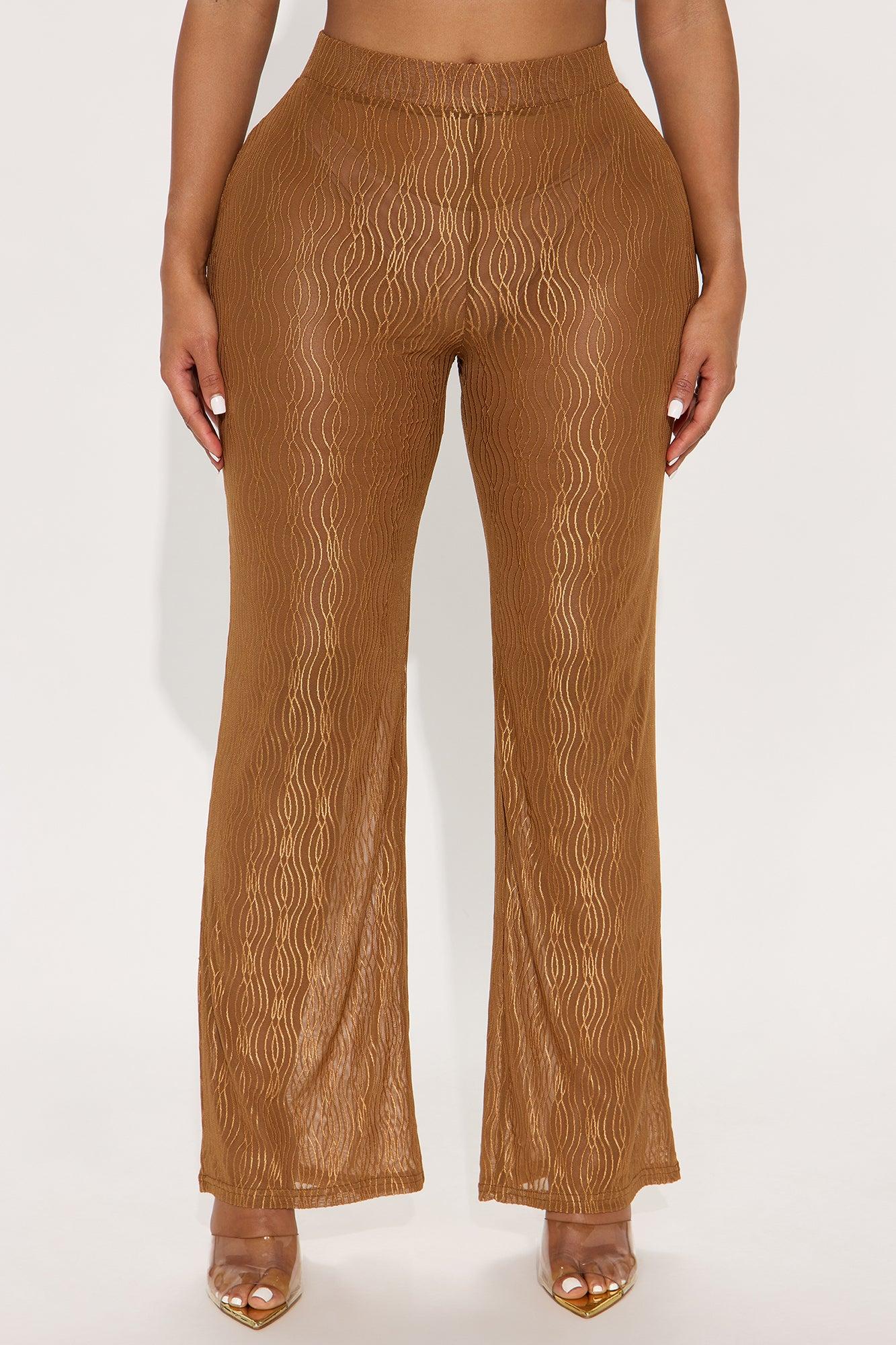 Summer Wave Textured Mesh Cover Up Pants - Mocha Product Image