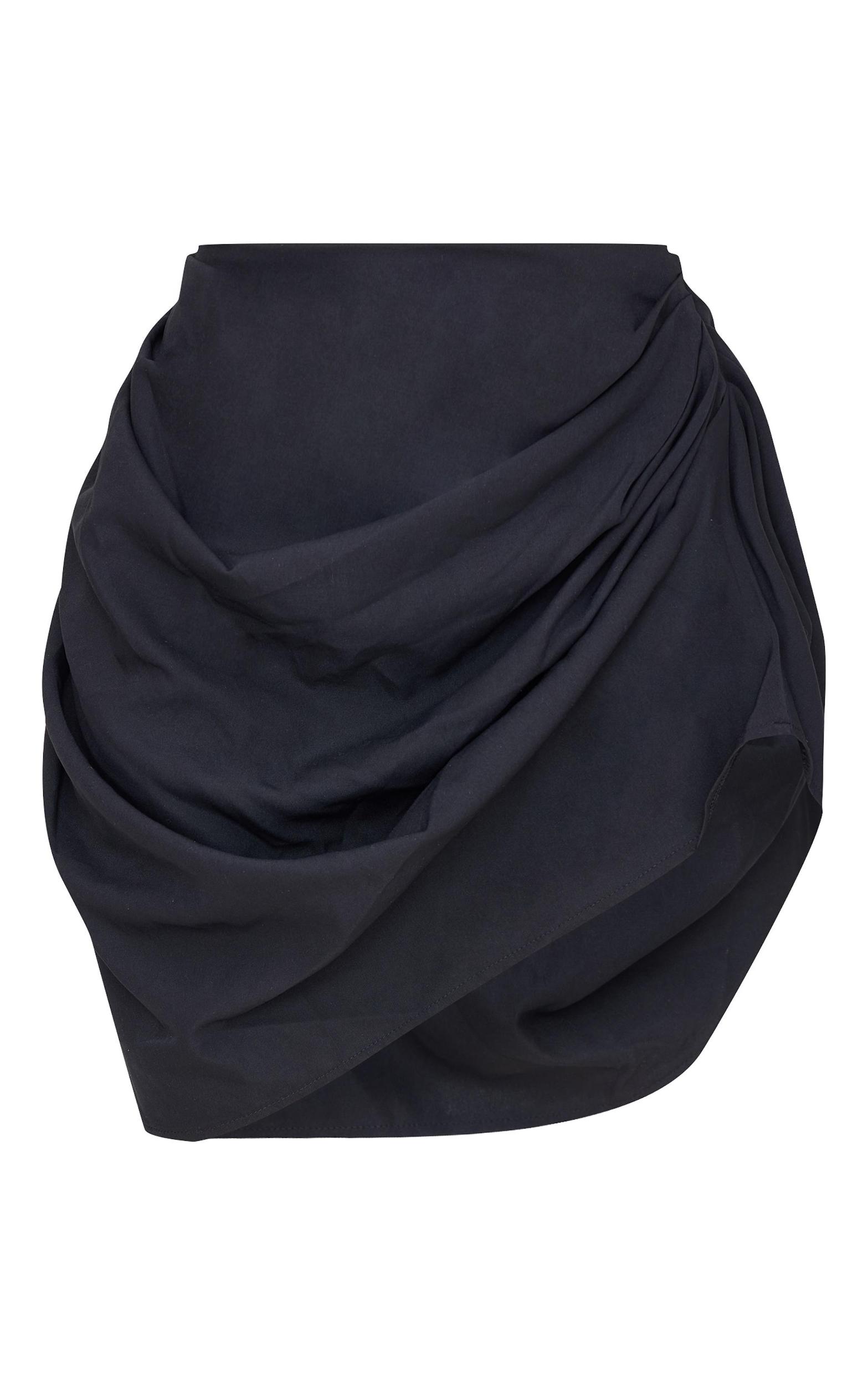 Black Gathered Mini Skirt Product Image