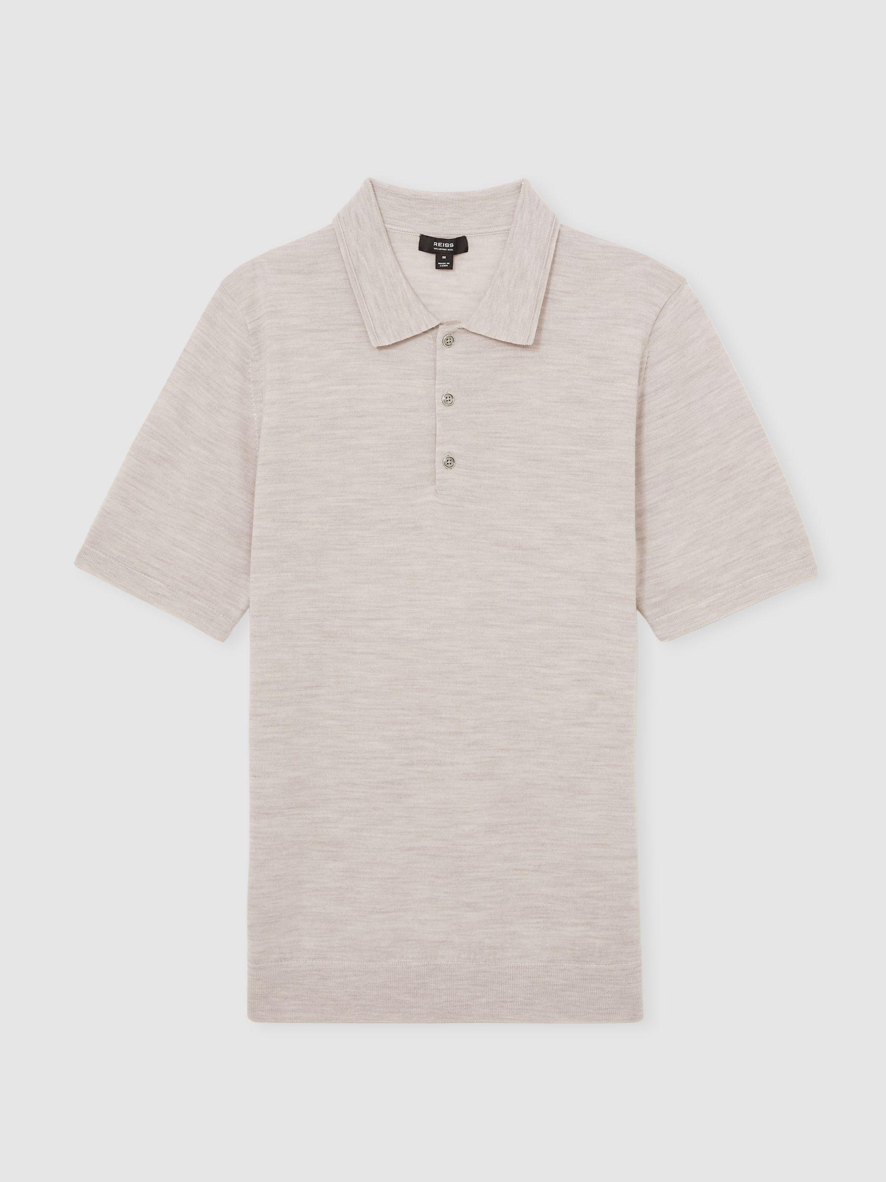 Merino Wool Short-Sleeve Polo Shirt in Wicker Brown Melange Product Image