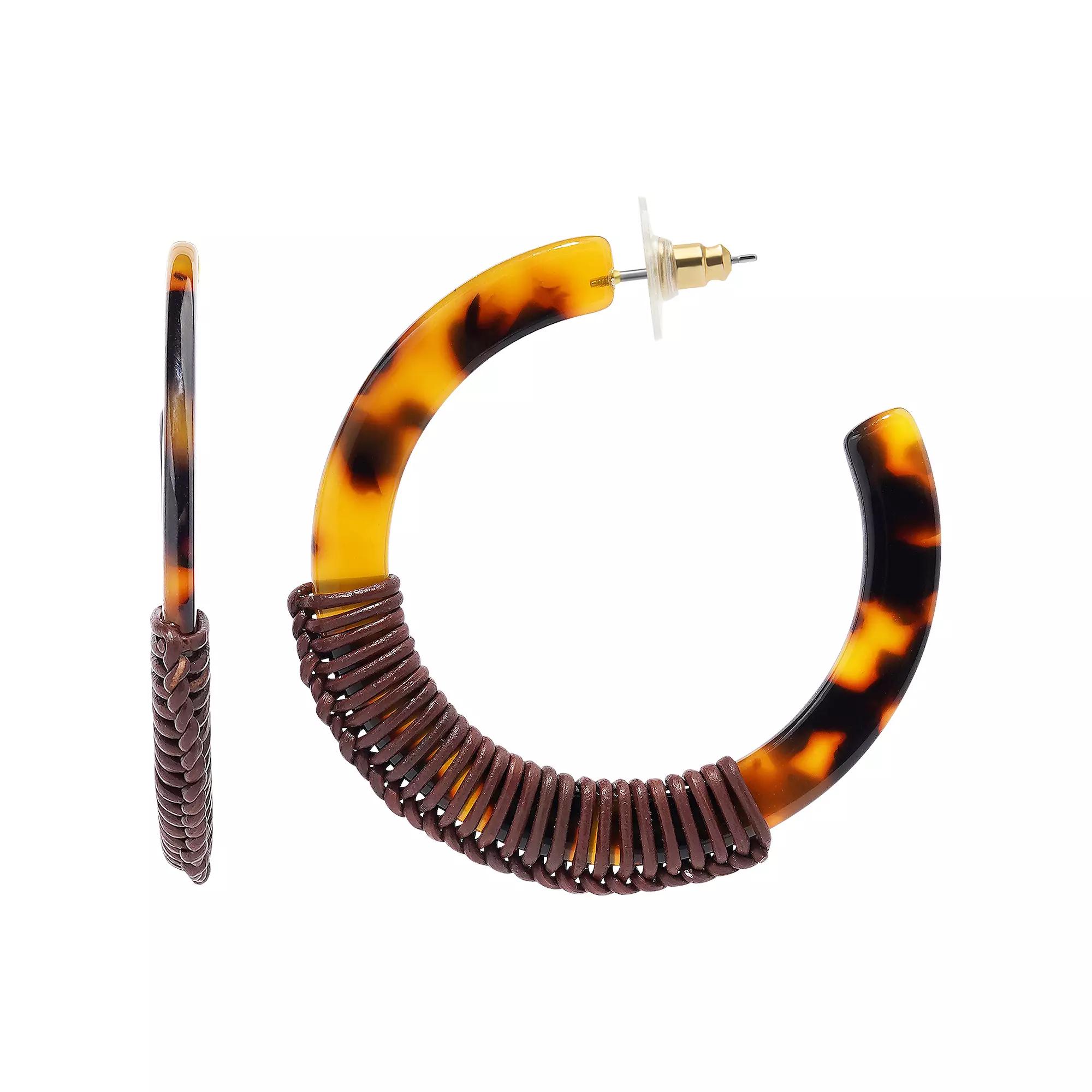 Sonoma Goods For Life® Gold Tone Tortoise Acetate Wrap J Hoop Earrings, Women's, Brown Product Image